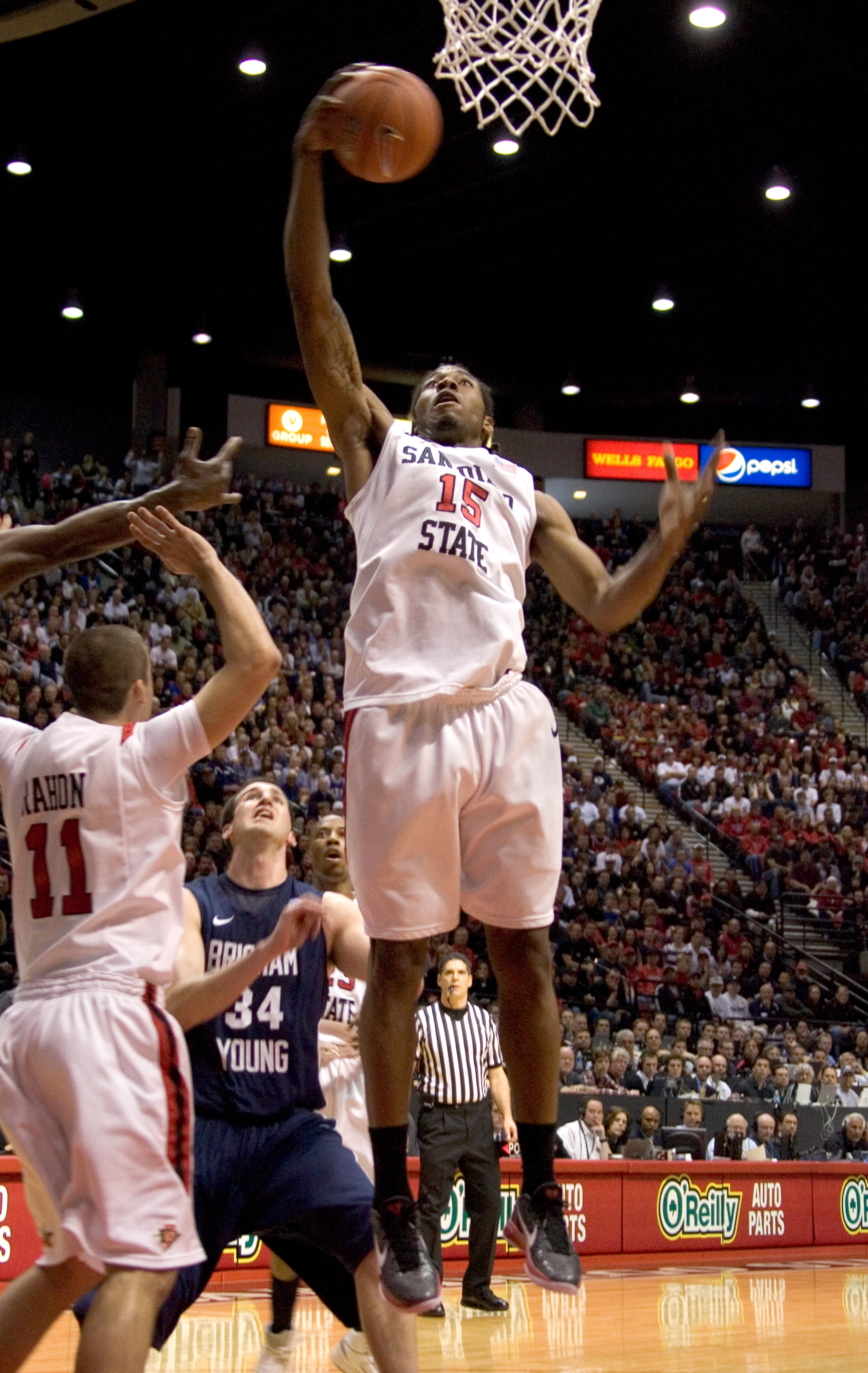 SAN DIEGO, CA - FEBRUARY 26: Kawhi Leonard #15 of the San Diego State Aztecs rebounds the ball against the Brigham Young Cougars during the first half at Cox Arena on February 26, 2011 in San Diego, California. (Photo by Kent Horner/Getty Images)