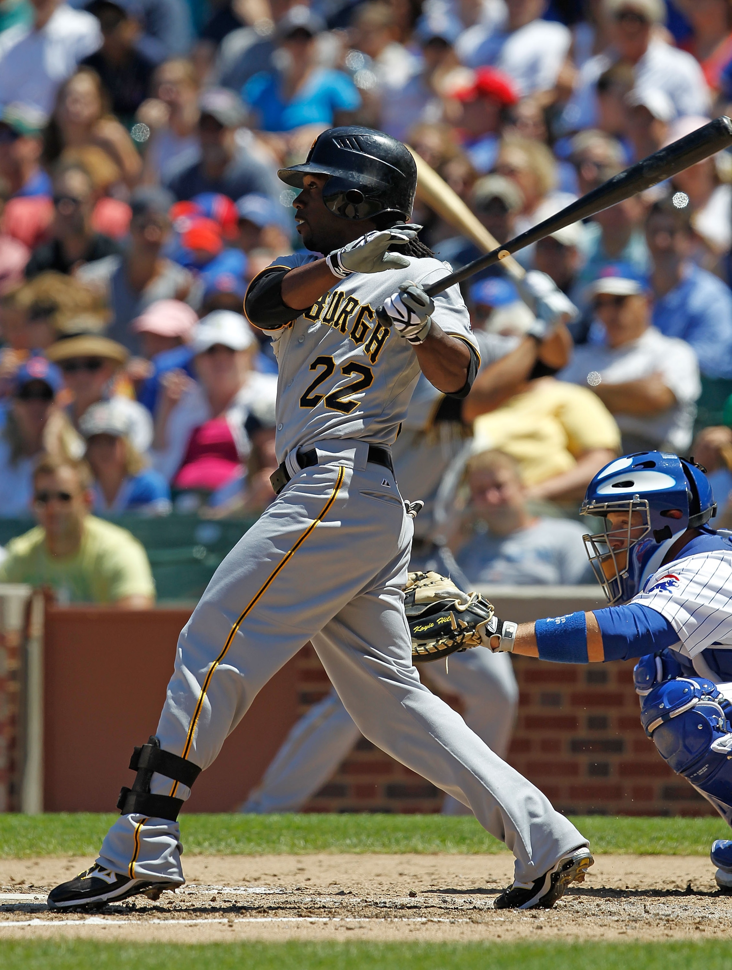 CHICAGO - JUNE 30: Andrew McCutchen #22 of the Pittsburgh Pirates hits the ball against the Chicago Cubs at Wrigley Field on June 30, 2010 in Chicago, Illinois. The Pirates defeated the Cubs 2-0. (Photo by Jonathan Daniel/Getty Images)