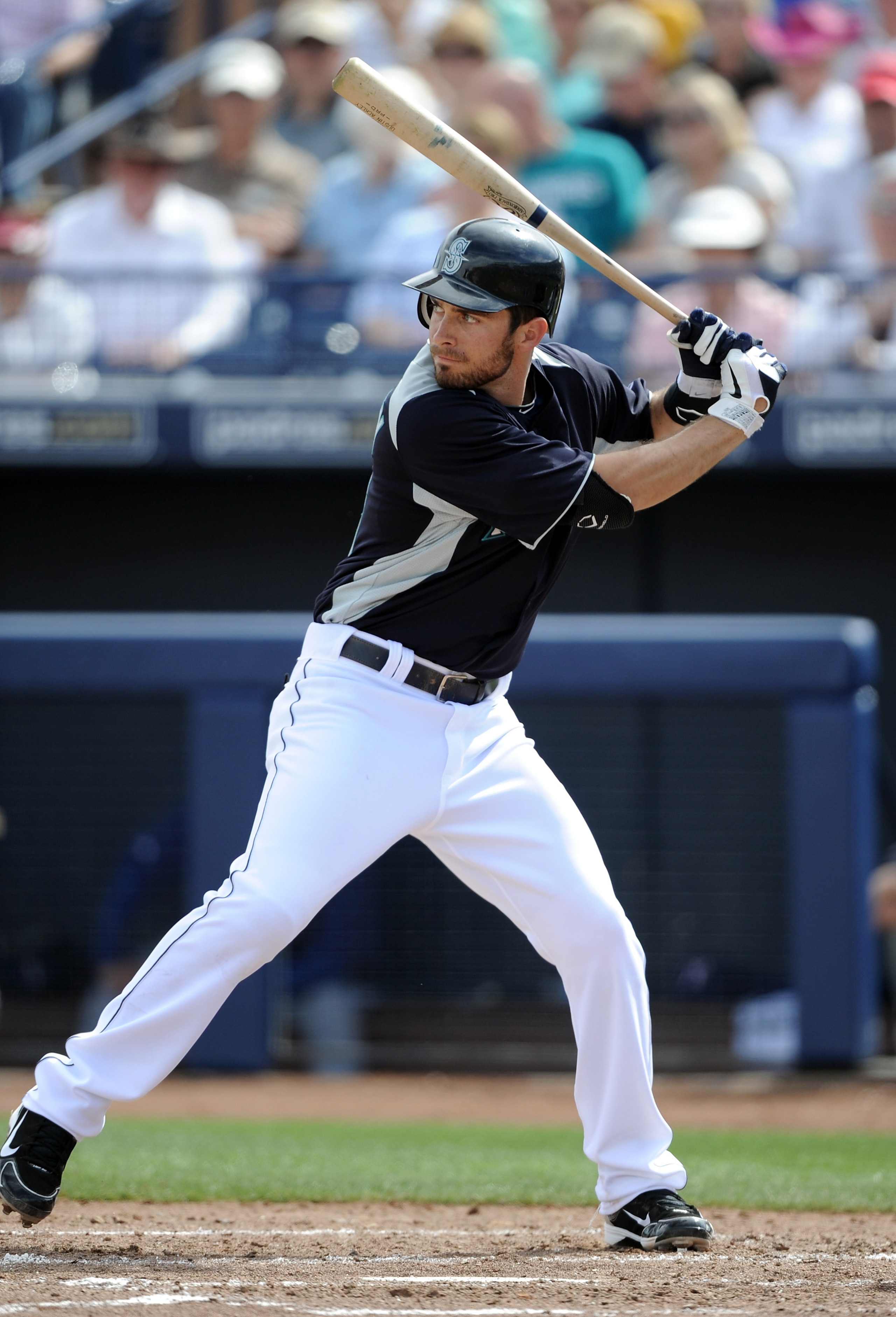 PEORIA, AZ - MARCH 01: Dustin Ackley #13 of the Seattle Mariners at bat against the Texas Rangers during spring training at Peoria Stadium on March 1, 2011 in Peoria, Arizona. (Photo by Harry How/Getty Images) PEORIA, AZ - MARCH 01: Dustin Ackley #13 of the Seattle Mariners at bat against the Texas Rangers during spring training at Peoria Stadium on March 1, 2011 in Peoria, Arizona. (Photo by Harry How/Getty Images)