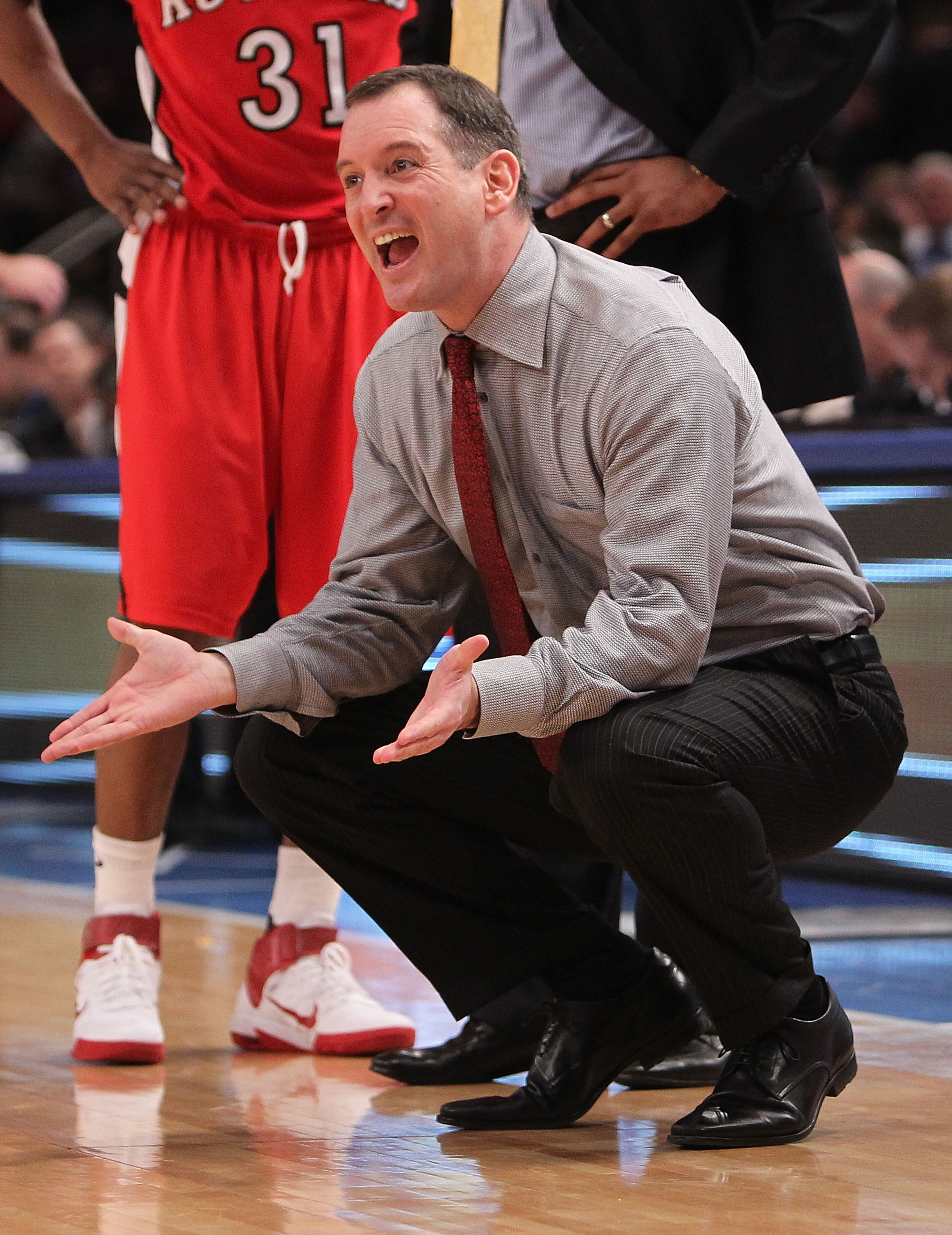 NEW YORK, NY - MARCH 08: Head coach of the Rutgers Scarlet Knights, Mike Rice on the sideline against the Seton Hall Pirates at Madison Square Garden on March 8, 2011 in New York City. (Photo by Nick Laham/Getty Images)