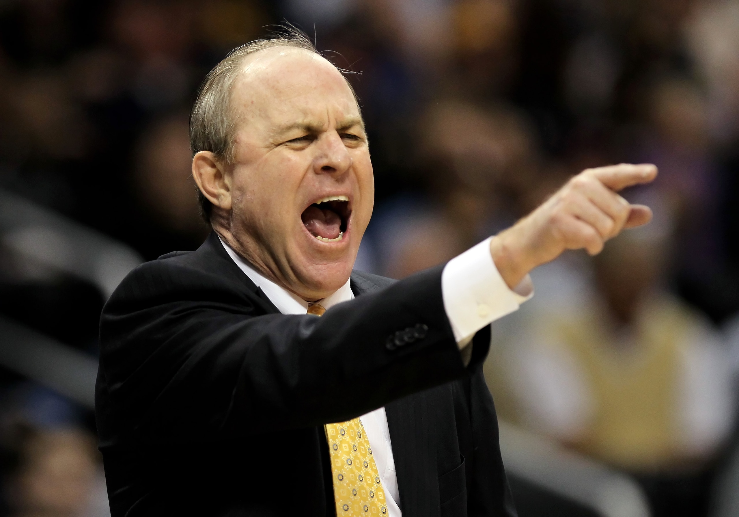 LOS ANGELES, CA - MARCH 12:  UCLA Bruins head coach Ben Howland yells at his team in the first half against the Cal Golden Bears during the Semifinals of the Pac-10 Basketball Tournament at Staples Center on March 12, 2010 in Los Angeles, California. Cal