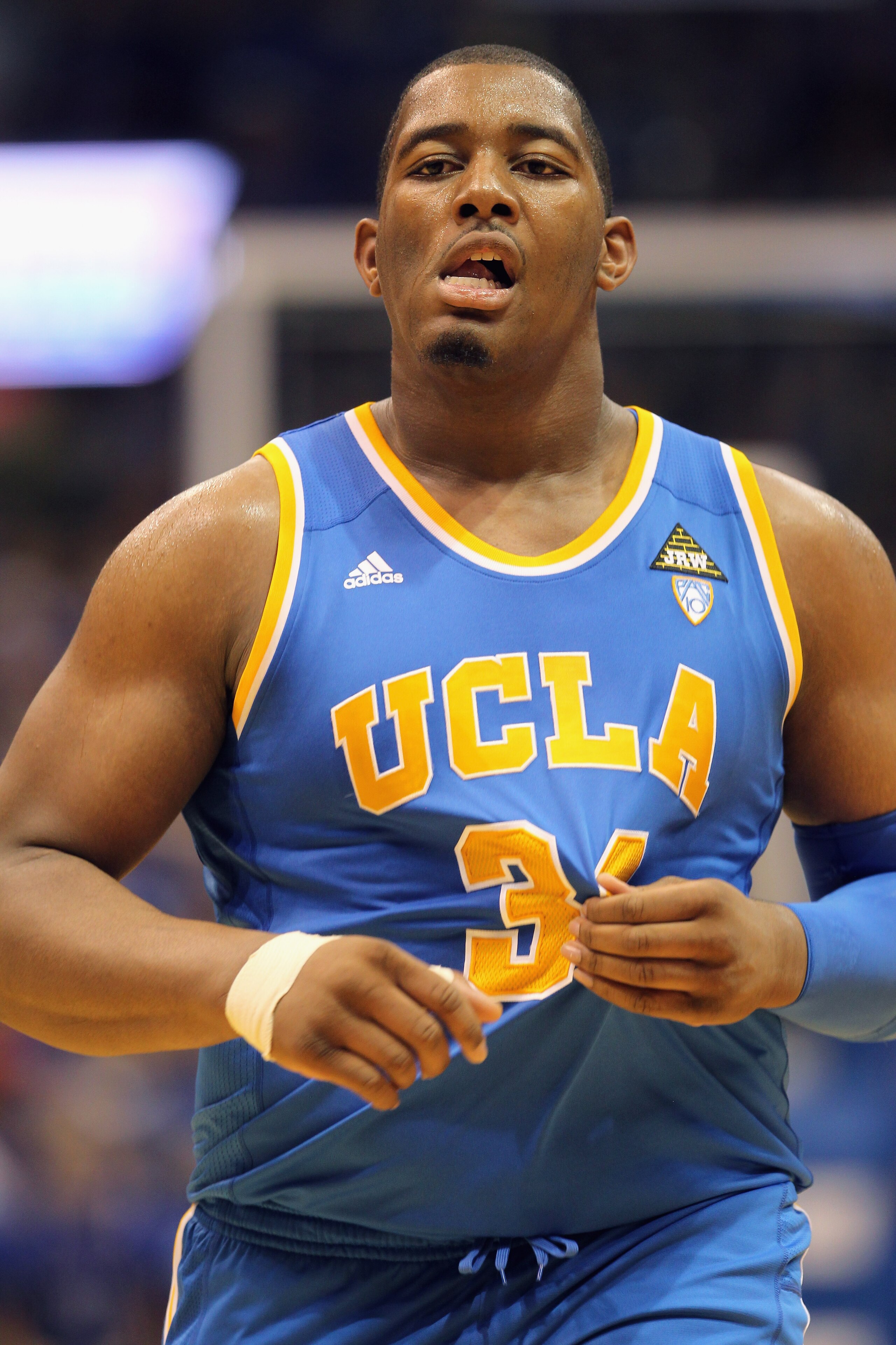 LAWRENCE, KS - DECEMBER 02:  Joshua Smith #34 of the UCLA Bruins in action during the game against the Kansas Jayhawks on December 2, 2010 at Allen Fieldhouse in Lawrence, Kansas.  (Photo by Jamie Squire/Getty Images)