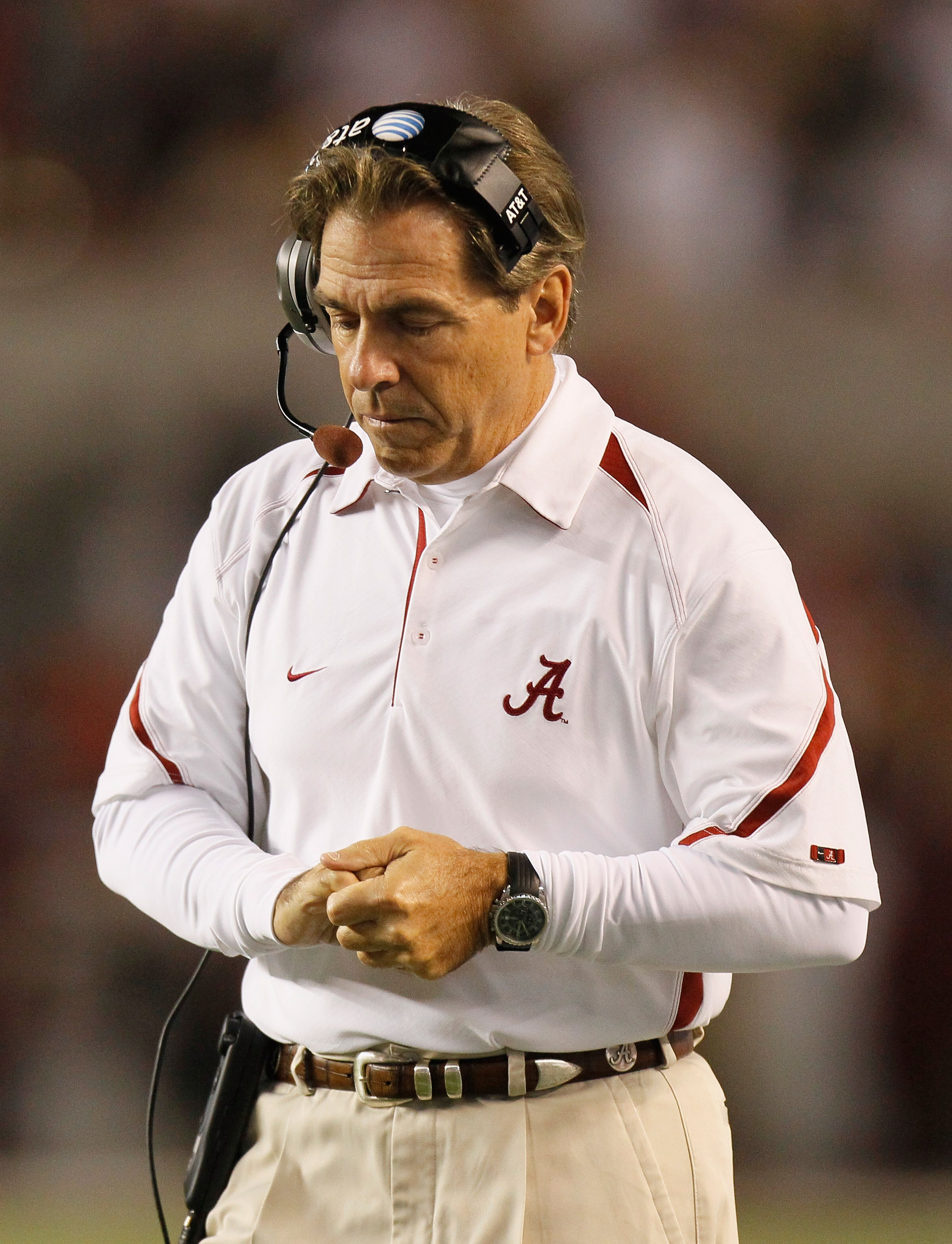 TUSCALOOSA, AL - OCTOBER 16: Head coach Nick Saban of the Alabama Crimson Tide against the Ole Miss Rebels at Bryant-Denny Stadium on October 16, 2010 in Tuscaloosa, Alabama. (Photo by Kevin C. Cox/Getty Images) TUSCALOOSA, AL - OCTOBER 16: Head coach Nick Saban of the Alabama Crimson Tide against the Ole Miss Rebels at Bryant-Denny Stadium on October 16, 2010 in Tuscaloosa, Alabama. (Photo by Kevin C. Cox/Getty Images)