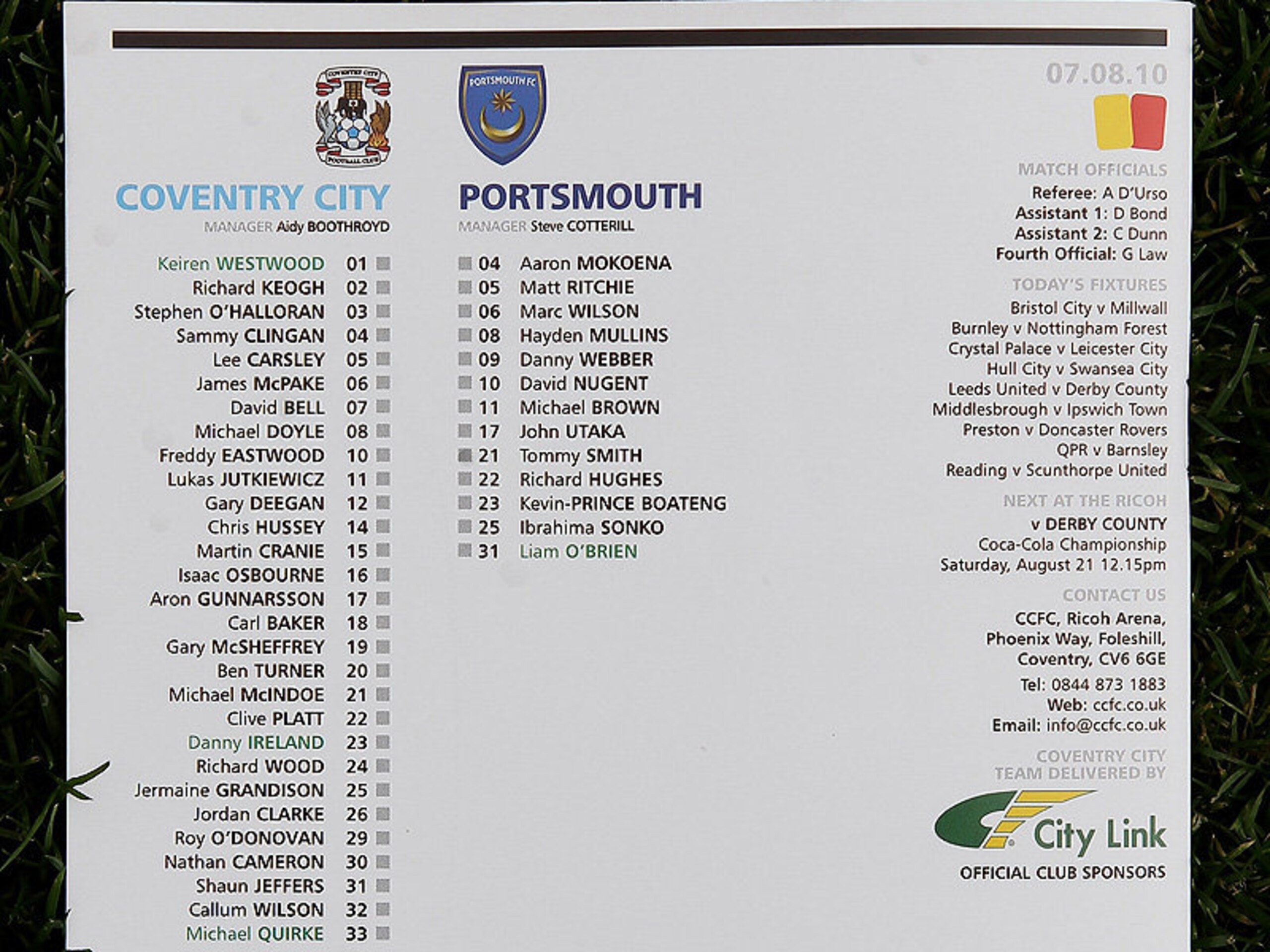 The program from Portsmouth's opening game against Conventry City, emphasizing the serious squad issues that have faced the club since the start of the Championship season The program from Portsmouth's opening game against Conventry City, emphasizing the serious squad issues that have faced the club since the start of the Championship season
