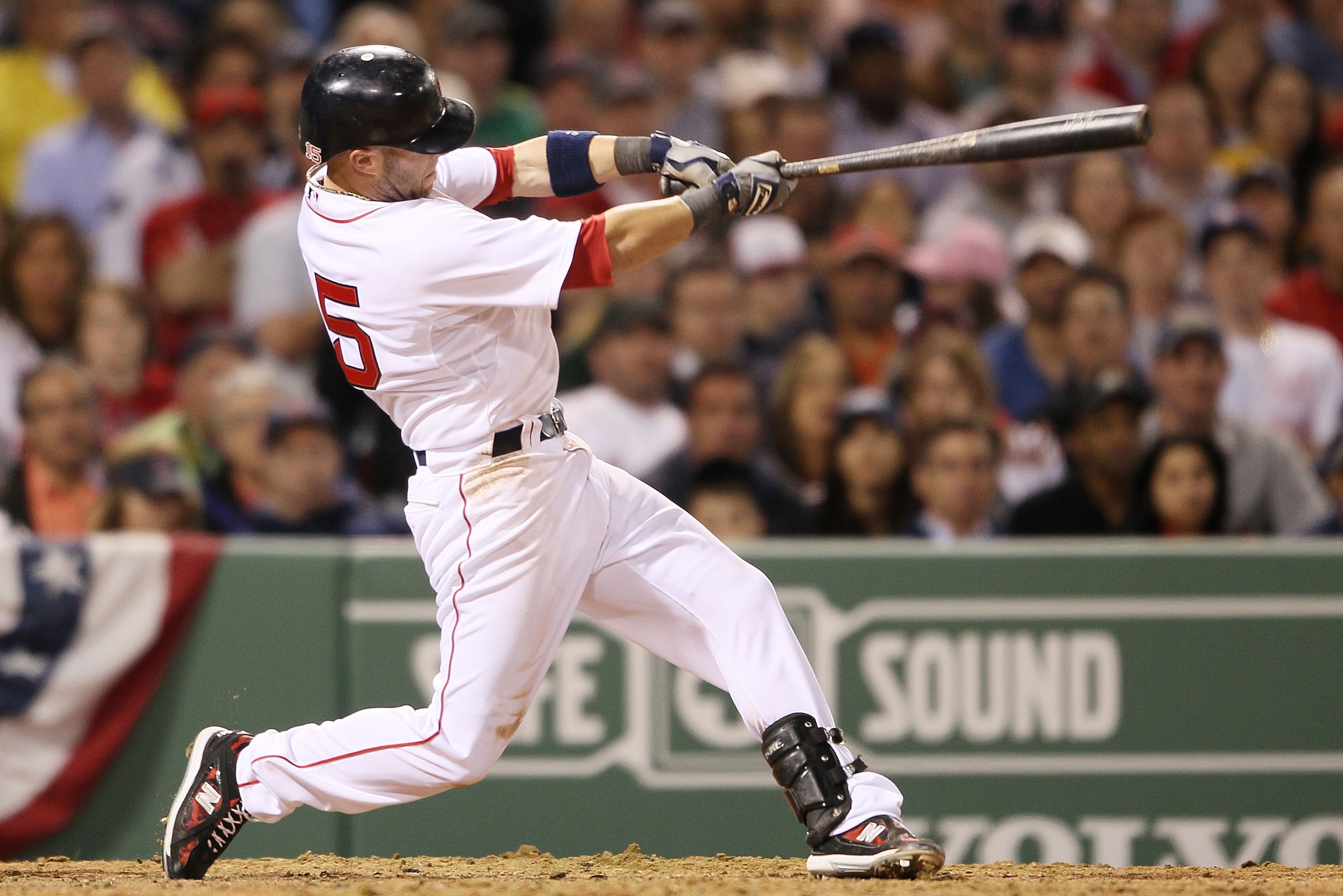 BOSTON - APRIL 04: Dustin Pedroia #15 of the Boston Red Sox hits a two run homer in the seventh inning against the New York Yankees on April 4, 2010 during Opening Night at Fenway Park in Boston, Massachusetts. (Photo by Elsa/Getty Images) BOSTON - APRIL 04: Dustin Pedroia #15 of the Boston Red Sox hits a two run homer in the seventh inning against the New York Yankees on April 4, 2010 during Opening Night at Fenway Park in Boston, Massachusetts. (Photo by Elsa/Getty Images)