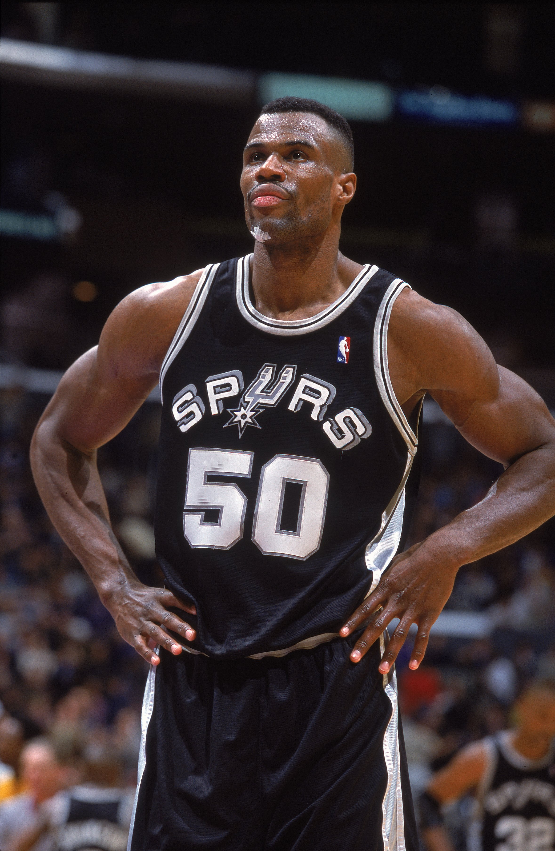 1 Dec 2000:  David Robinson #50 of the San Antonio Spurs looks on during the game against the Los Angeles Lakers at the STAPLES Center in Los Angeles, California. The Lakers defeated the Spurs 103-100.  NOTE TO USER: It is expressly understood that the on