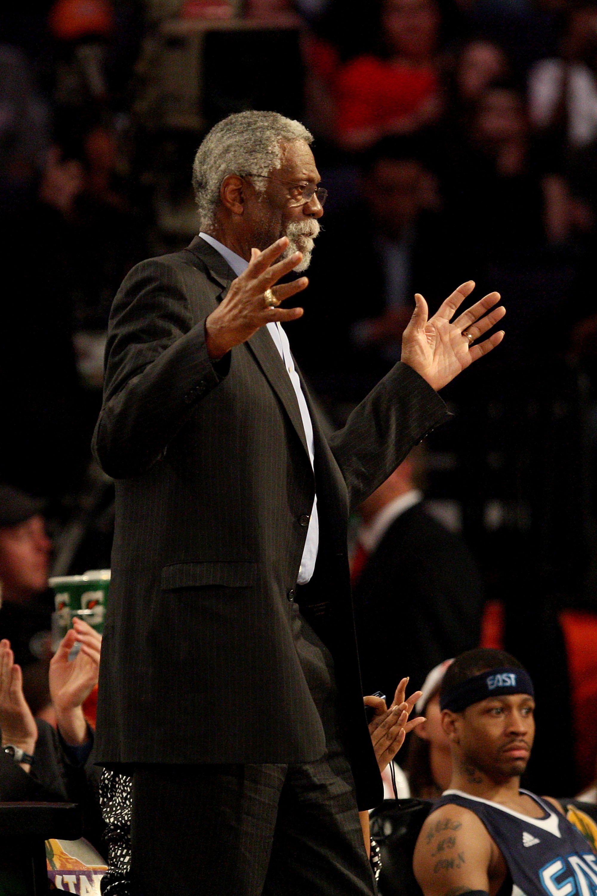 PHOENIX - FEBRUARY 15:  NBA legend Bill Russell is presented with a birthday cake during the 58th NBA All-Star Game, part of 2009 NBA All-Star Weekend at US Airways Center on February 15, 2009 in Phoenix, Arizona.  NOTE TO USER: User expressly acknowledge
