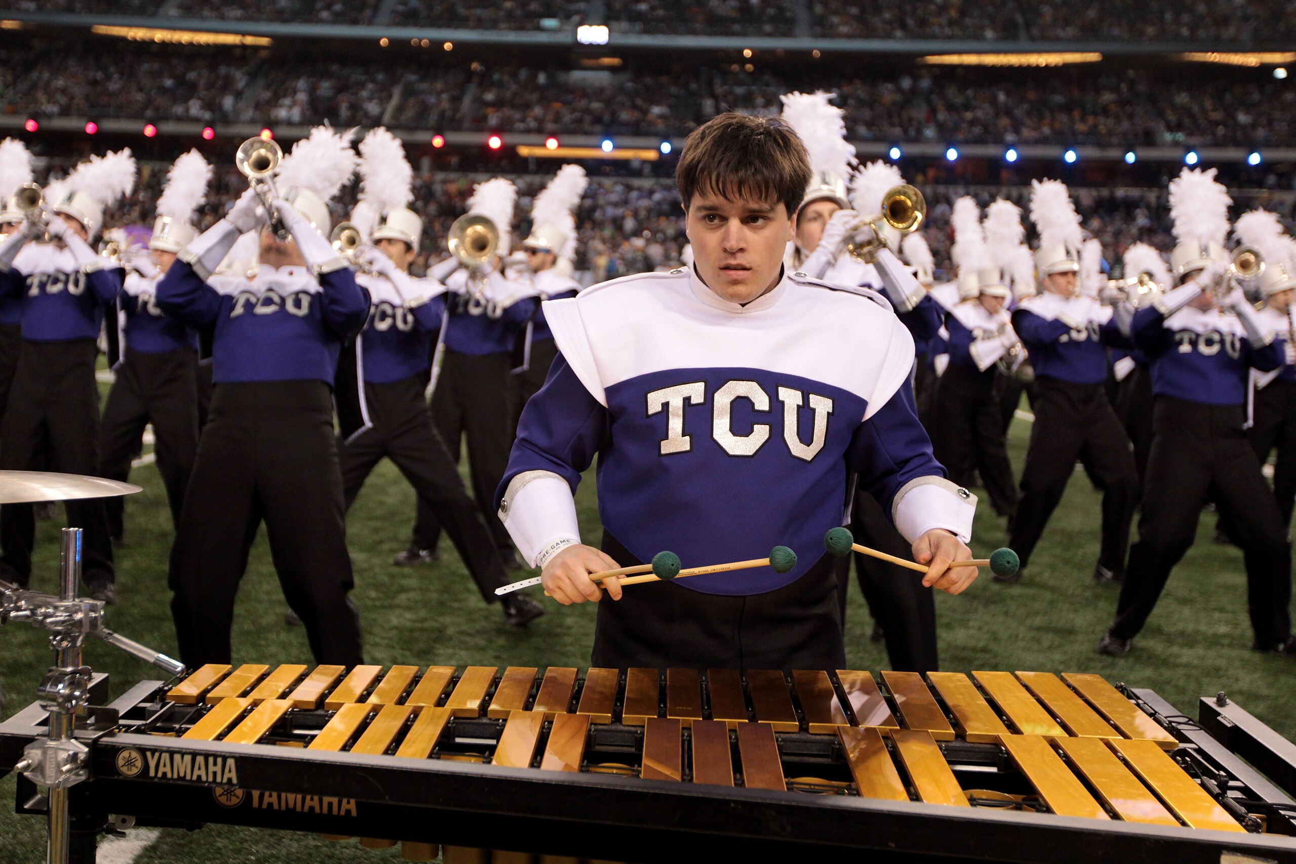 ARLINGTON, TX - FEBRUARY 06:  The TCU marching band performs during Super Bowl XLV at Cowboys Stadium on February 6, 2011 in Arlington, Texas.  (Photo by Jamie Squire/Getty Images)