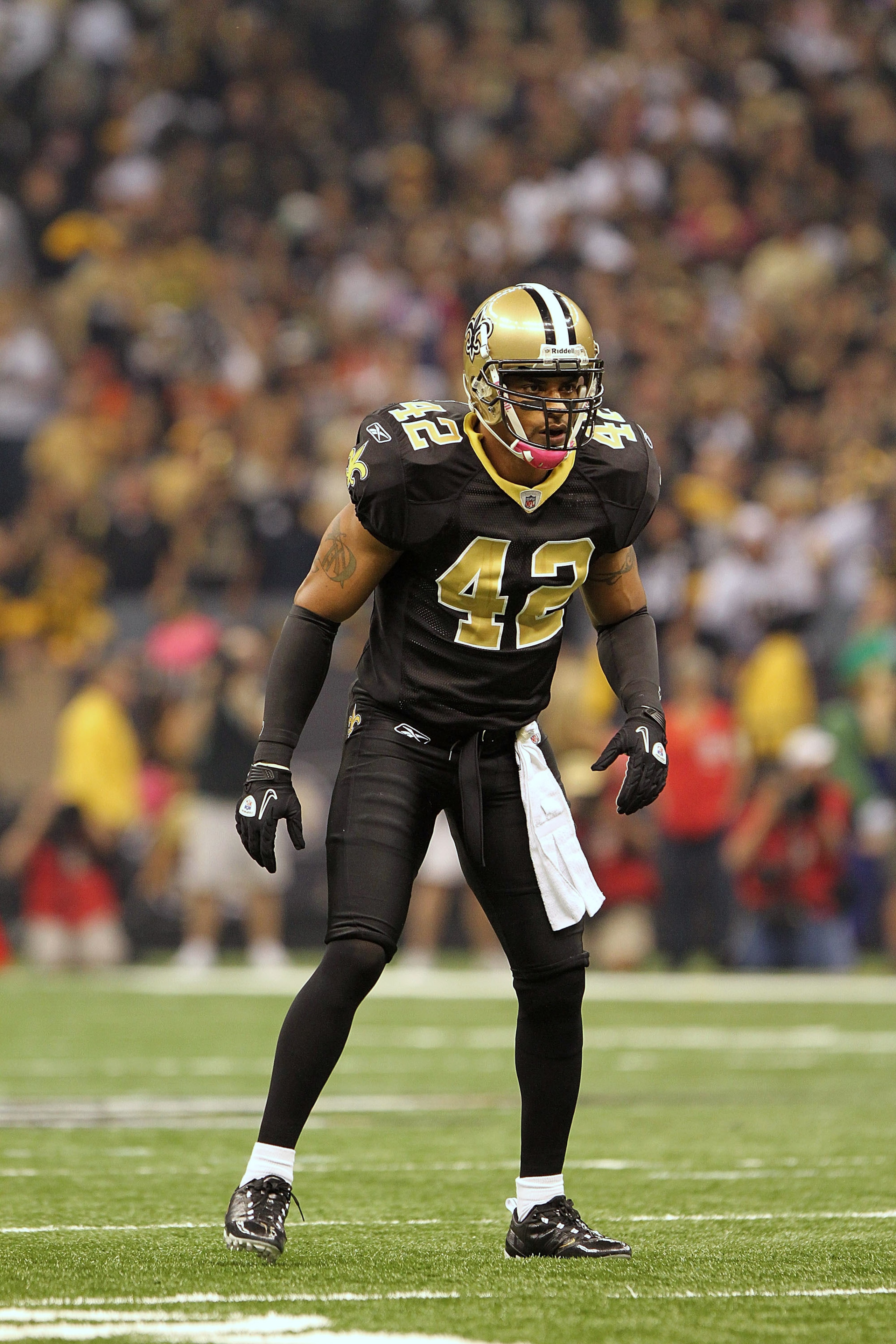NEW ORLEANS, LA - OCTOBER 31: Darren Sharper #42 of the New Orleans Saints in action during the game against the Pittsburgh Steelers at the Louisiana Superdome on October 31, 2010 in New Orleans, Louisiana. (Photo by Matthew Sharpe/Getty Images)