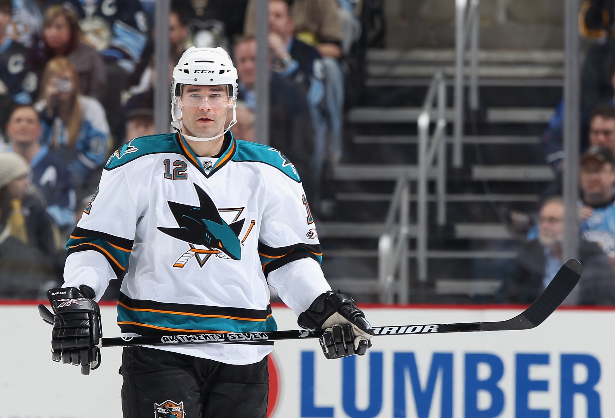 PITTSBURGH, PA - FEBRUARY 23:  Patrick Marleau #12 of the San Jose Sharks during the NHL game against the Pittsburgh Penguins at Consol Energy Center on February 23, 2011 in Pittsburgh, Pennsylvania. The Sharks defeated the Penguins 3-2 in overtime.  (Pho