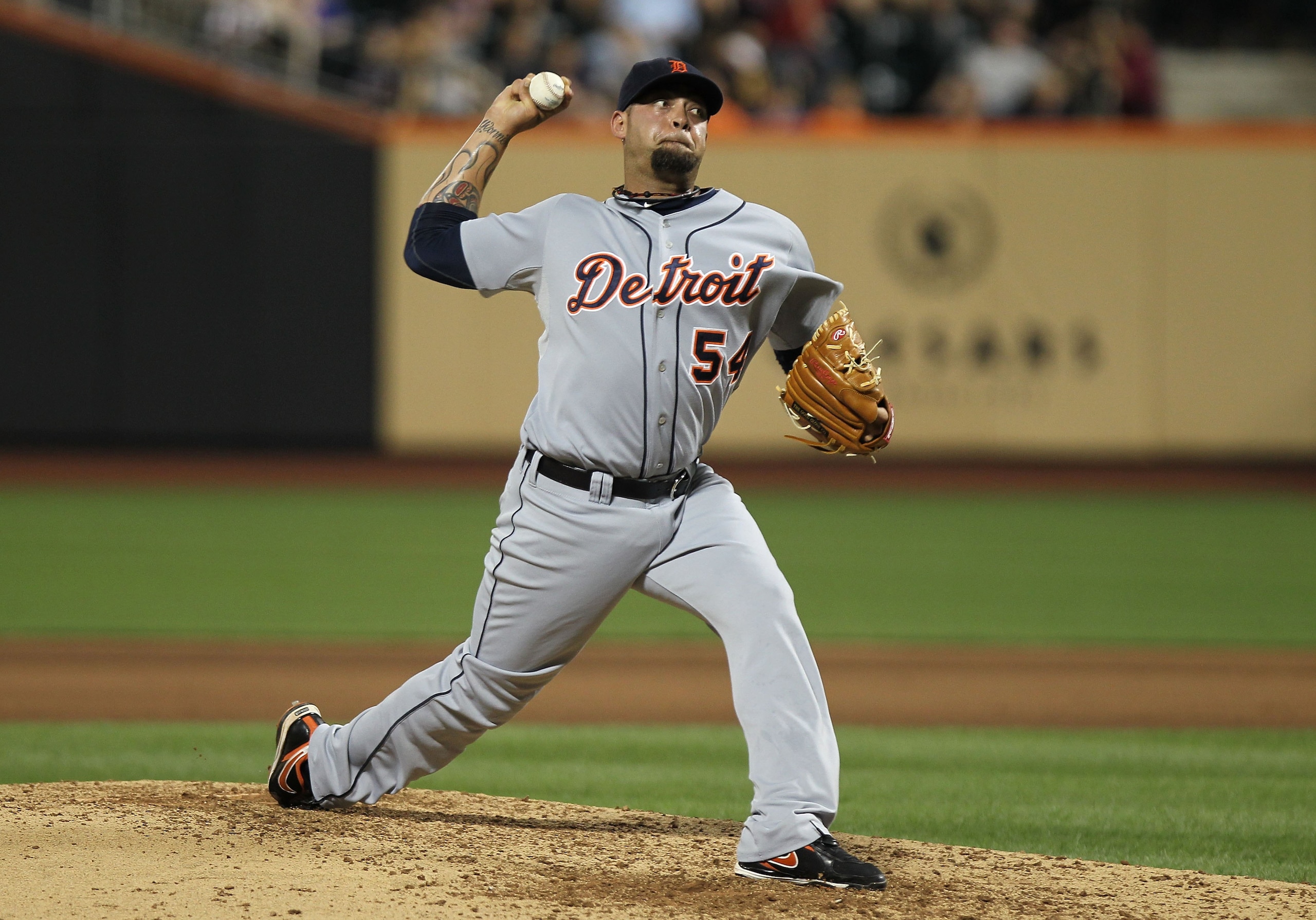 NEW YORK - JUNE 23:  Joel Zumaya #54 of the Detroit Tigers pitches against the New York Mets at Citi Field on June 23, 2010 in the Flushing neighborhood of the Queens borough of New York City.  (Photo by Nick Laham/Getty Images)