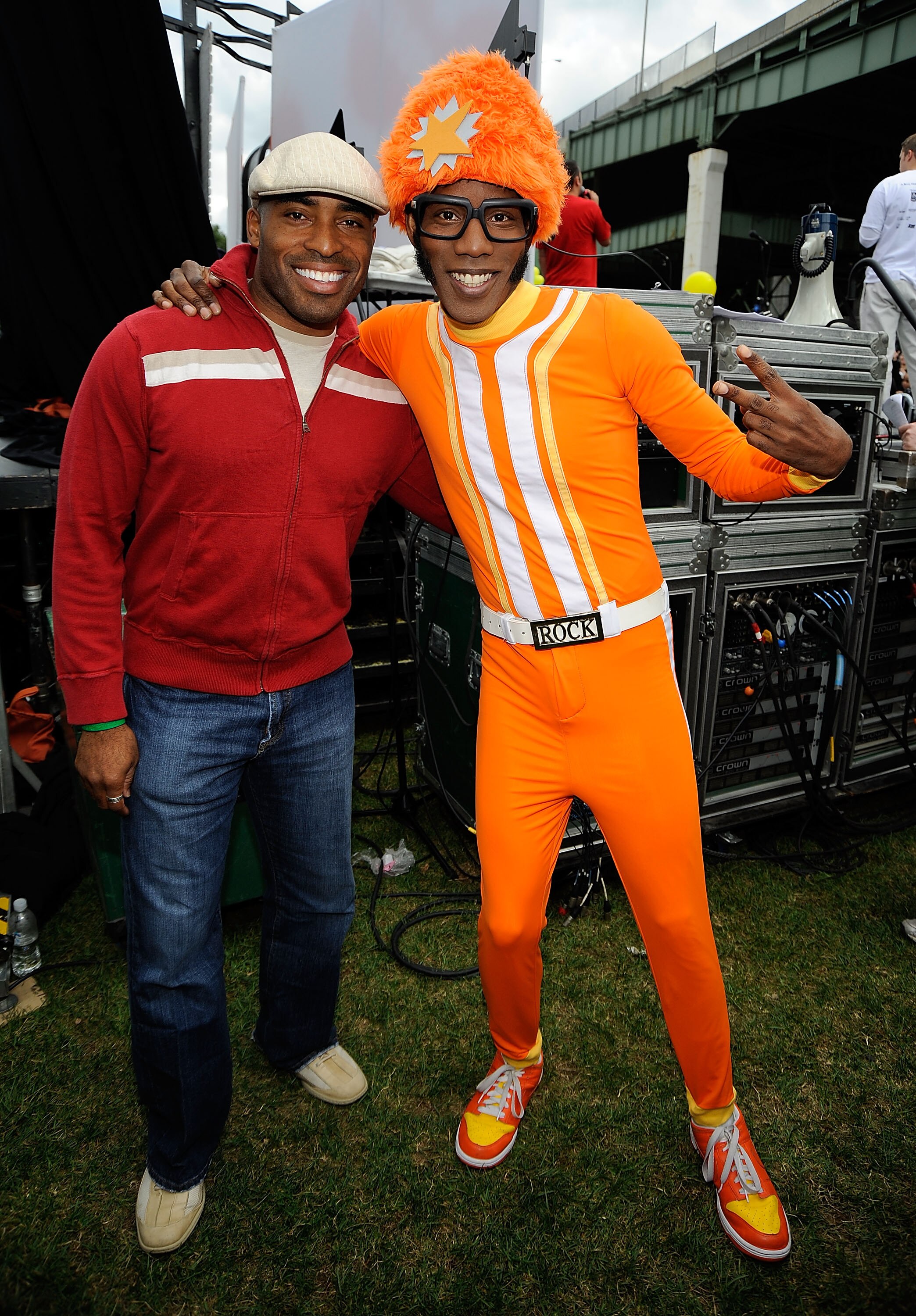 NEW YORK - SEPTEMBER 26:  Former NFL player and TV personality Tiki Barber and  DJ Lance Rock pose backstage at Nickelodeon's Sixth Annual Worldwide Day of Play with NYC Big Brothers and Big Sisters at Riveride Park on September 26, 2009 in New York City.