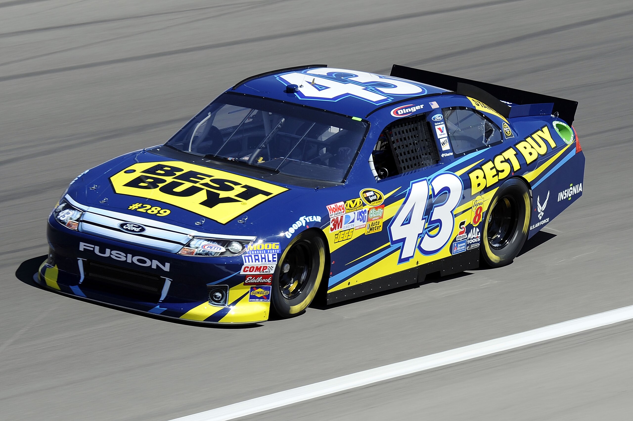 LAS VEGAS, NV - MARCH 04:  A.J. Allmendinger drives the #43 Best Buy Ford during practice for the NASCAR Sprint Cup Series Kobalt Tools 400 at Las Vegas Motor Speedway on March 4, 2011 in Las Vegas, Nevada.  (Photo by John Harrelson/Getty Images for NASCA