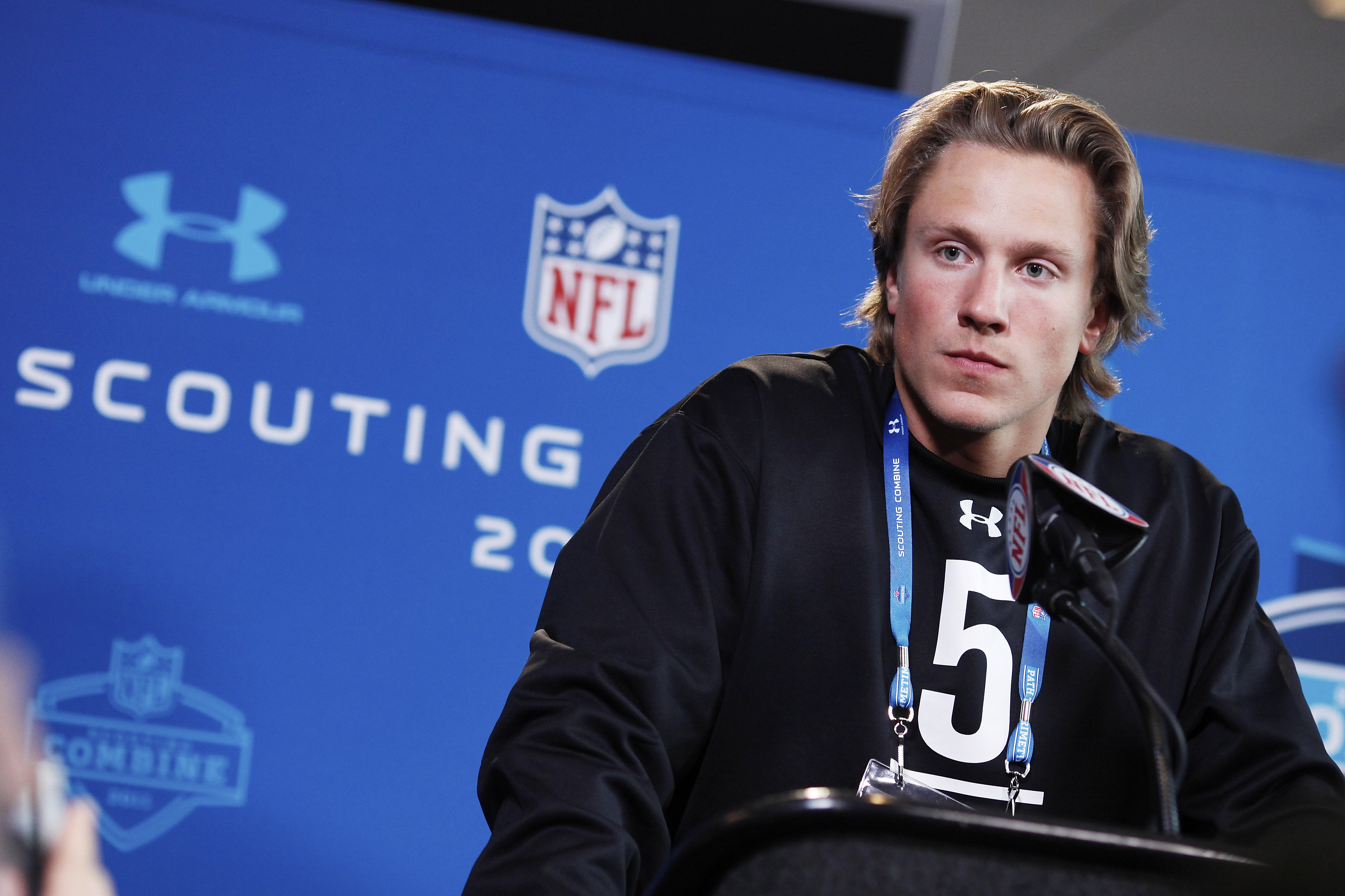INDIANAPOLIS, IN - FEBRUARY 25:  Missouri Tigers quarterback Blaine Gabbert answers questions during a media session at the 2011 NFL Scouting Combine at Lucas Oil Stadium on February 25, 2011 in Indianapolis, Indiana. (Photo by Joe Robbins/Getty Images)