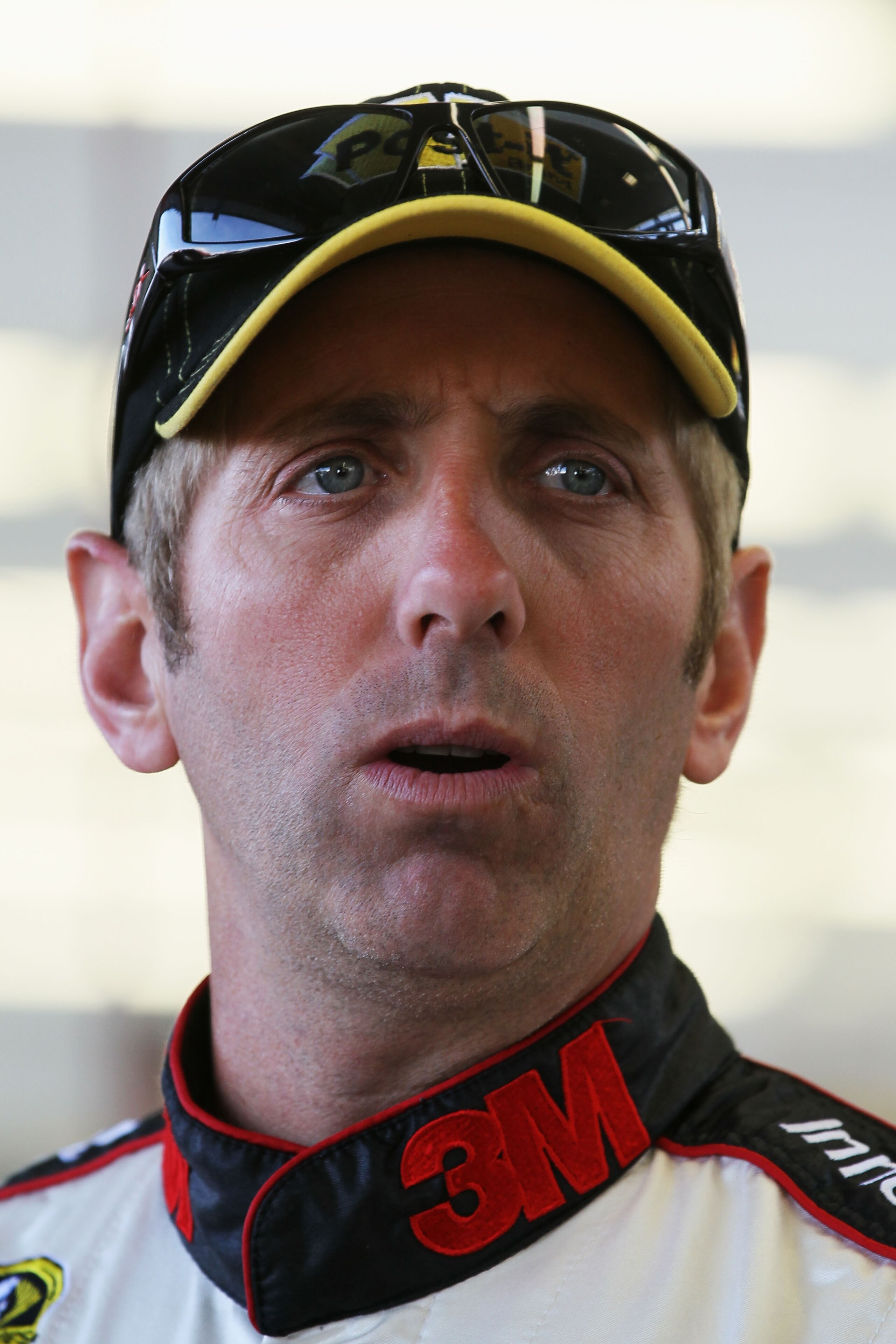 LAS VEGAS, NV - MARCH 05:  Greg Biffle, driver of the #16 3M Post-it Ford, stands in the garage during practice for the NASCAR Sprint Cup Series Kobalt Tools 400 at Las Vegas Motor Speedway on March 5, 2011 in Las Vegas, Nevada.  (Photo by Jeff Gross/Gett