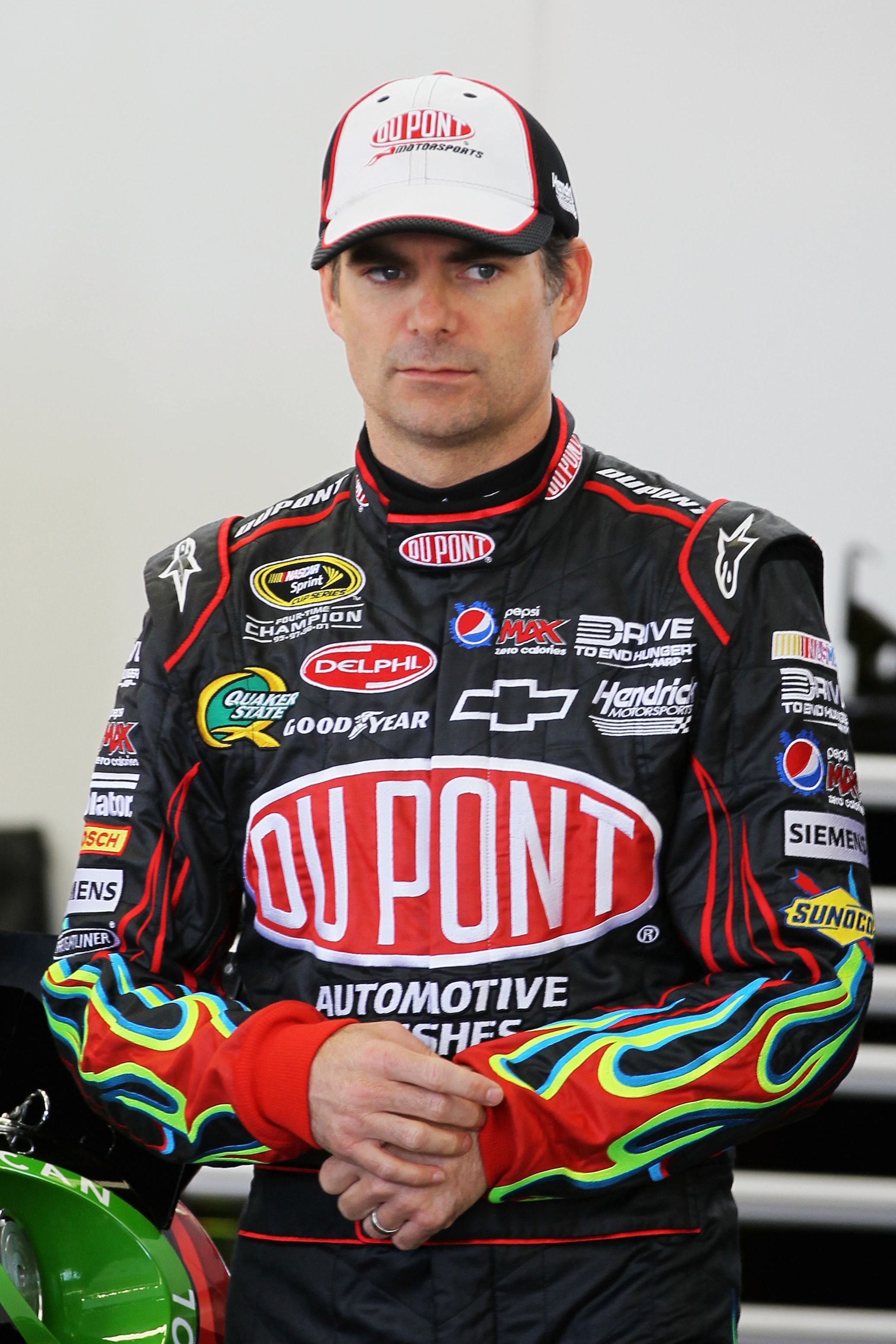 LAS VEGAS, NV - MARCH 05:  Jeff Gordon, driver of the #24 DuPont Chevrolet, stands in the garage during practice for the NASCAR Sprint Cup Series Kobalt Tools 400 at Las Vegas Motor Speedway on March 5, 2011 in Las Vegas, Nevada.  (Photo by Jeff Gross/Get