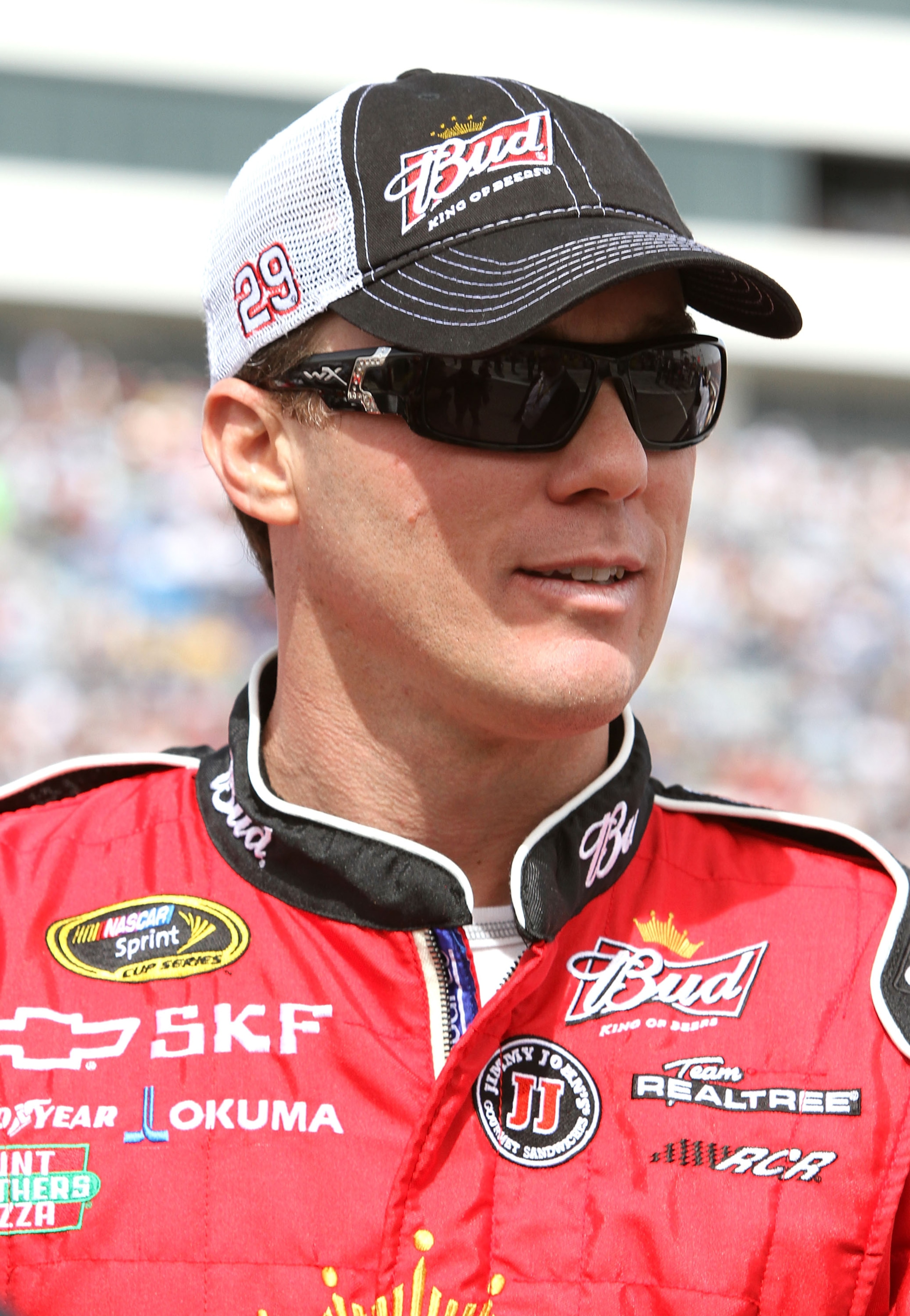 LAS VEGAS, NV - MARCH 06:  Kevin Harvick, driver of the #29 Budweiser Chevrolet, stands on the grid prior to the NASCAR Sprint Cup Series Kobalt Tools 400 at Las Vegas Motor Speedway on March 6, 2011 in Las Vegas, Nevada.  (Photo by Jerry Markland/Getty I