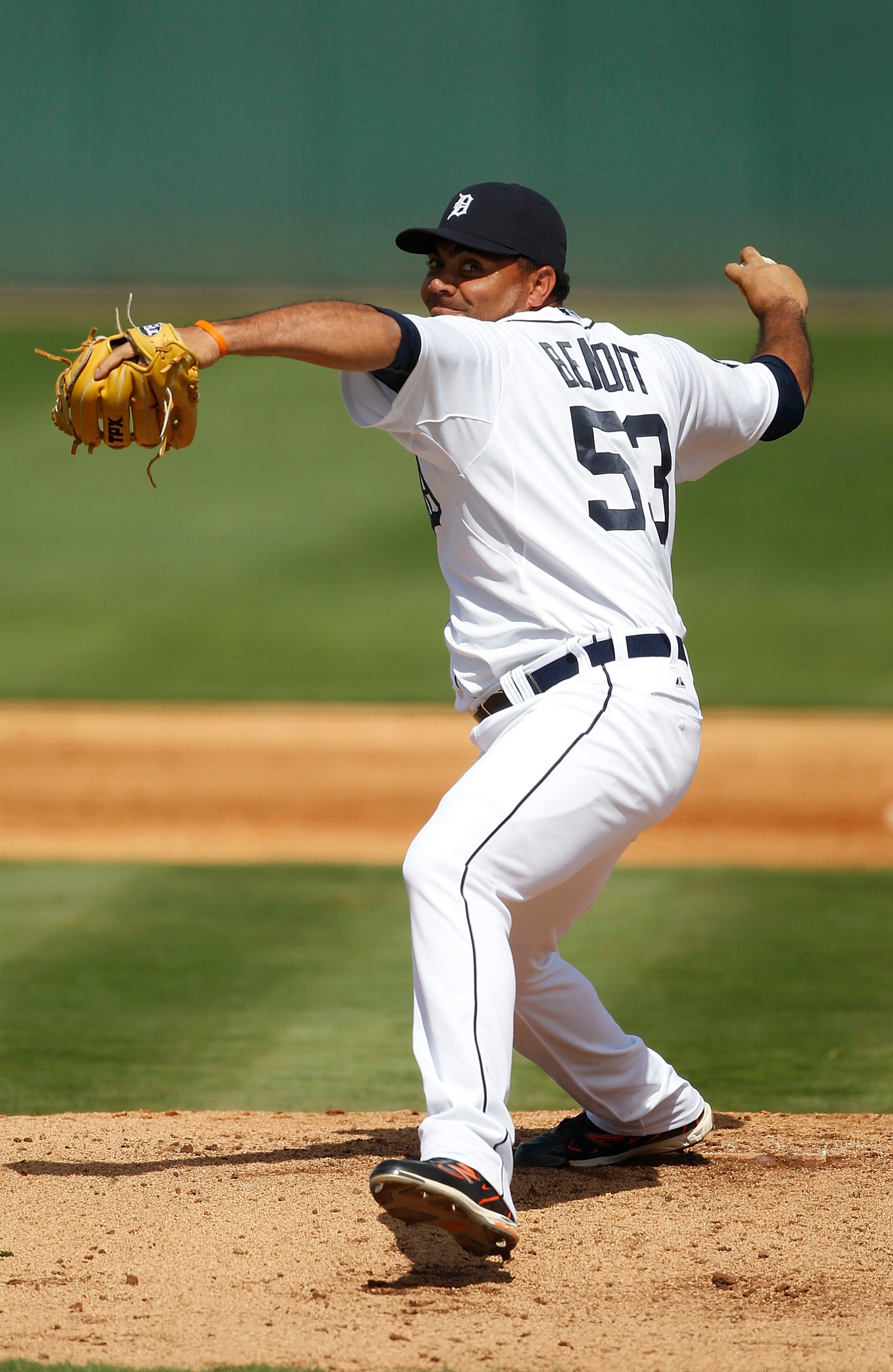 LAKELAND, FL - MARCH 02: Joaquin Benoit #53 of the Detroit pitches during the game against the Houston Astros at Joker Marchant Stadium on March 2, 2011 in Lakeland, Florida. The Astros defeated the Tigers 6-3.  (Photo by Leon Halip/Getty Images)