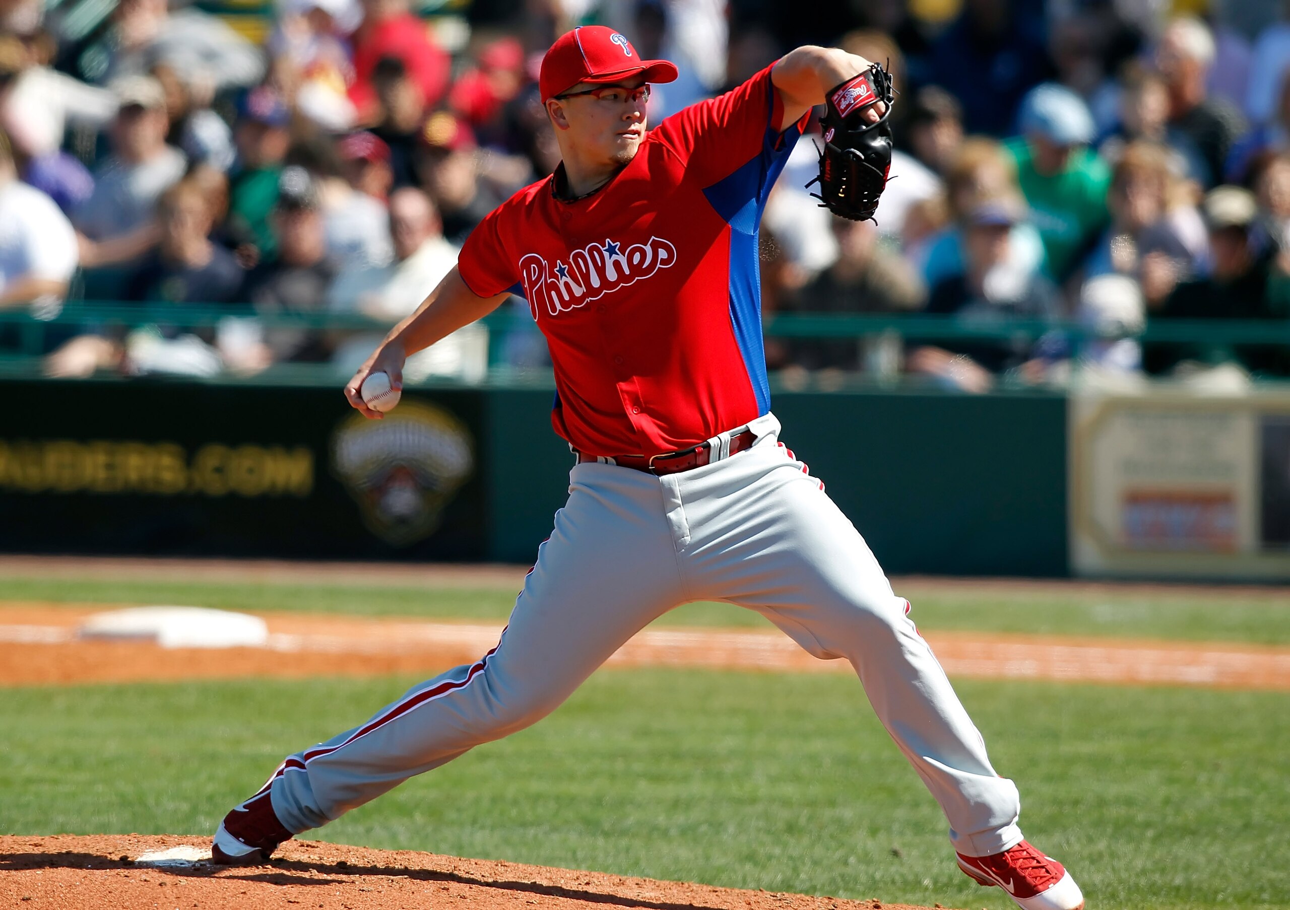 BRADENTON, FL - MARCH 12:  Pitcher Vance Worley #49 of the Philadelphia Phillies pitches against the Pittsburgh Pirates during a Grapefruit League Spring Training Game at McKechnie Field on March 12, 2011 in Bradenton, Florida.  (Photo by J. Meric/Getty I