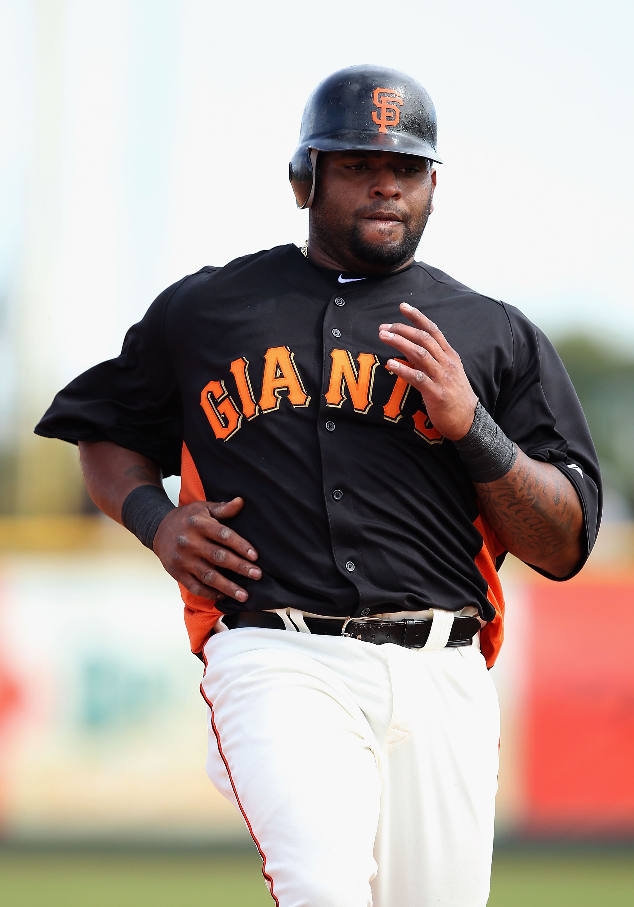 SCOTTSDALE, AZ - MARCH 01:  Pablo Sandoval #48 of the San Francisco Giants advances to third base during the spring training game against the Chicago Cubs at Scottsdale Stadium on March 1, 2011 in Scottsdale, Arizona.  (Photo by Christian Petersen/Getty I