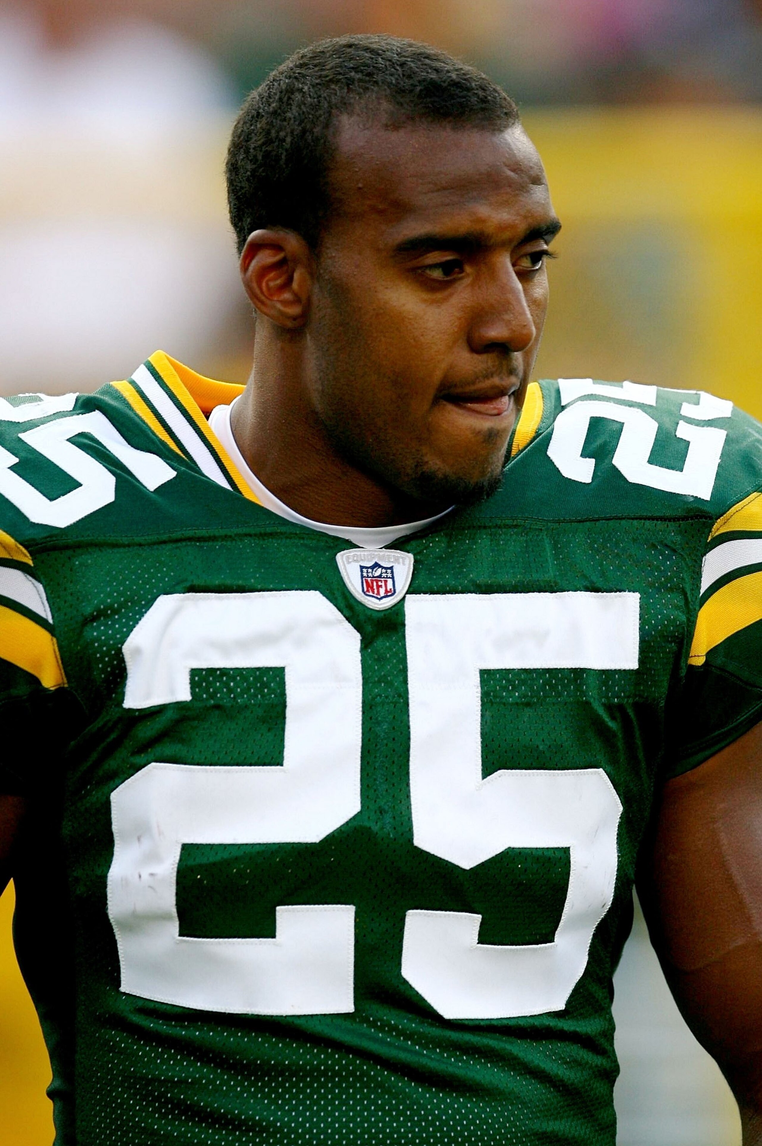 GREEN BAY, WI - AUGUST 15:  Running back Ryan Grant #25 of the Green Bay Packers looks on before the game against the Cleveland Browns during the preseason game at Lambeau Field on August 15, 2009 in Green Bay, Wisconsin.  (Photo by Jonathan Daniel/Getty