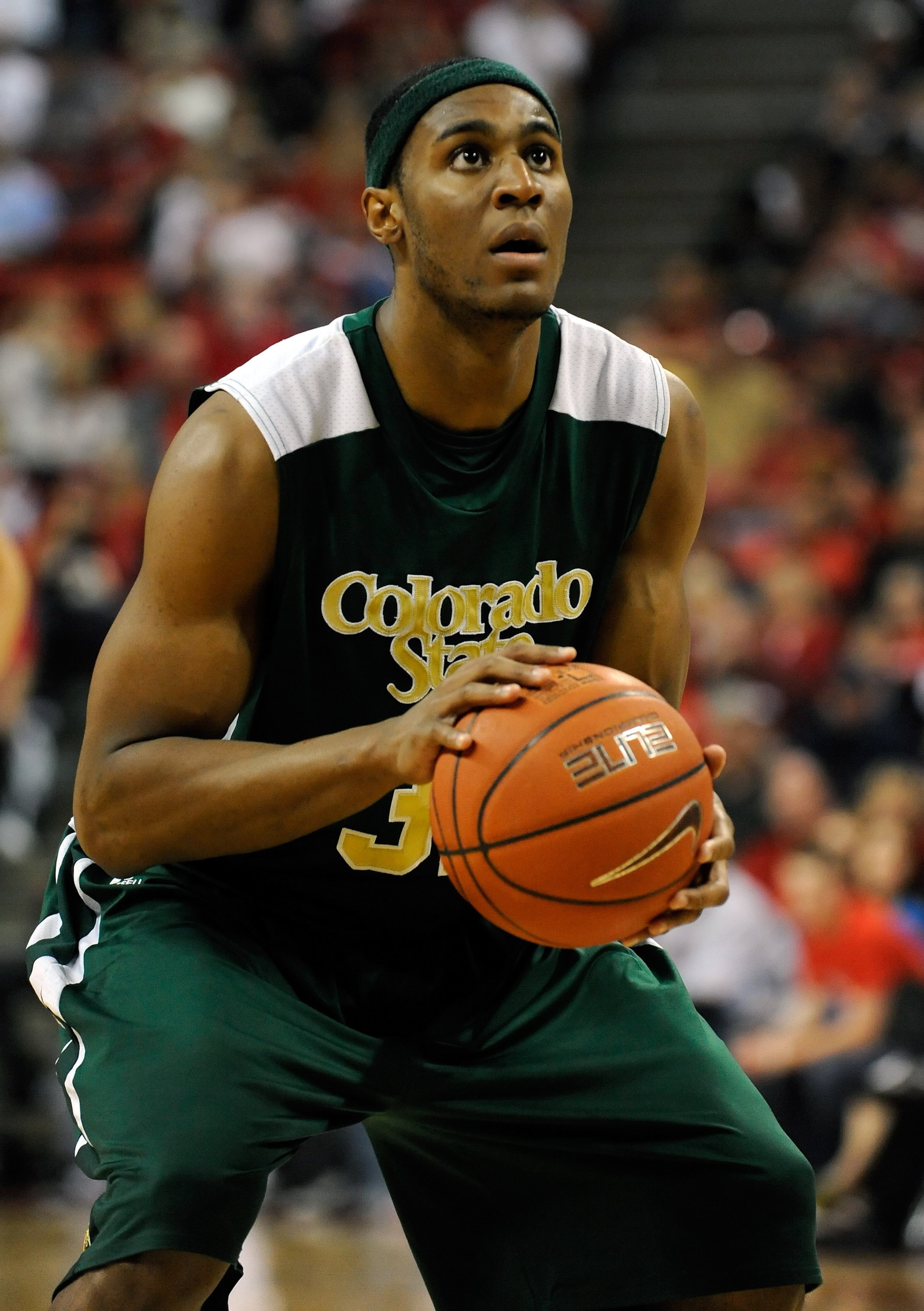 LAS VEGAS - FEBRUARY 20:  Andy Ogide #32 of the Colorado State Rams prepares to shoot a free throw during a game against the UNLV Rebels at the Thomas & Mack Center February 20, 2010 in Las Vegas, Nevada. UNLV won 70-39.  (Photo by Ethan Miller/Getty Imag
