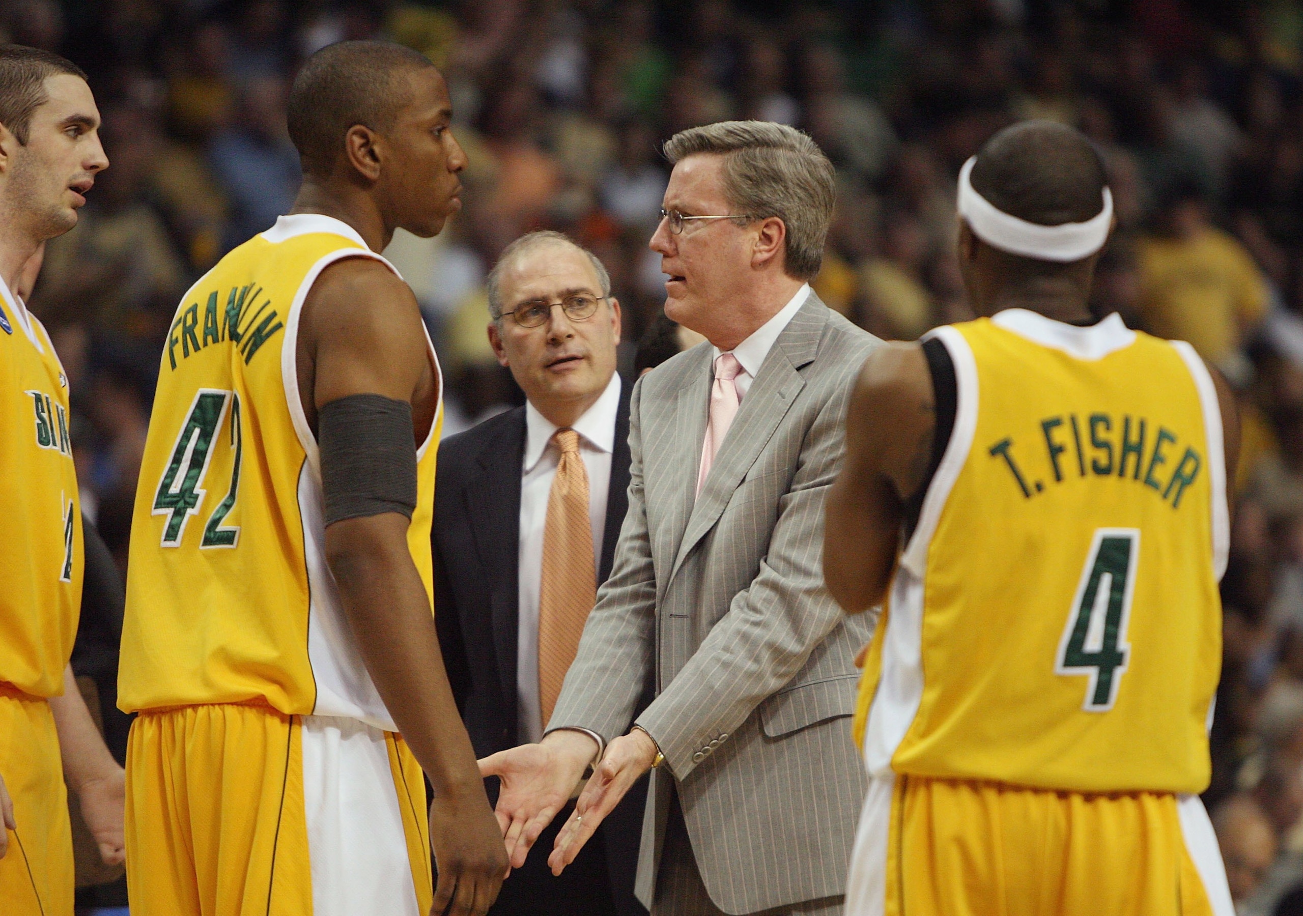TAMPA, FL - MARCH 21: Coach Fran McCaffery of the Siena Saints talks with his team during a timeout in their game against the Vanderbilt Commodores in the first round of the 2008 NCAA Tournament Midwest Regional at the St. Pete Times Forum on March 21, 2 TAMPA, FL - MARCH 21: Coach Fran McCaffery of the Siena Saints talks with his team during a timeout in their game against the Vanderbilt Commodores in the first round of the 2008 NCAA Tournament Midwest Regional at the St. Pete Times Forum on March 21, 2
