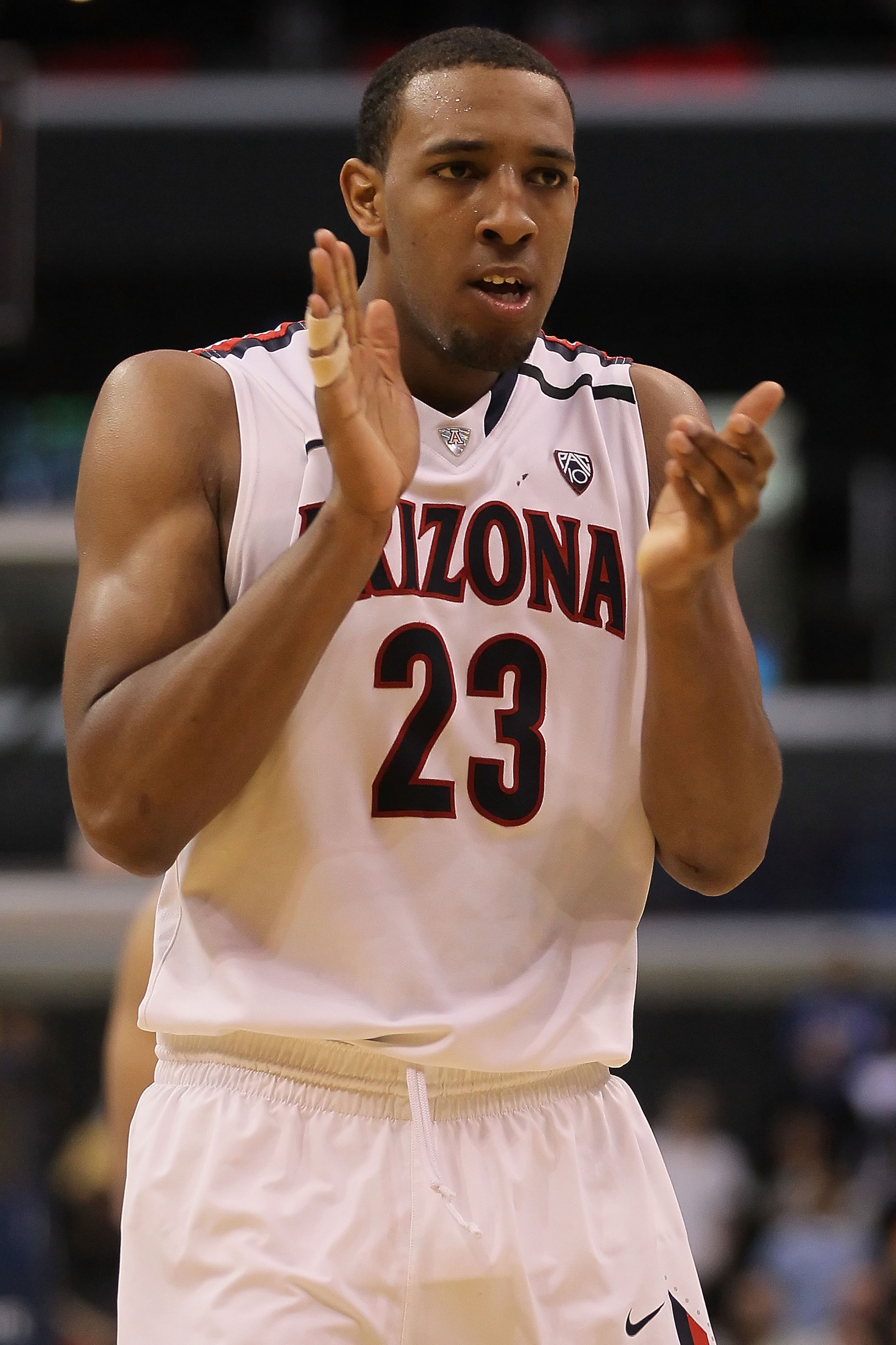 LOS ANGELES, CA - MARCH 12:  Derrick Williams #23 of the Arizona Wildcats reacts in the second half while taking on the Washington Huskies in the championship game of the 2011 Pacific Life Pac-10 Men's Basketball Tournament at Staples Center on March 12,