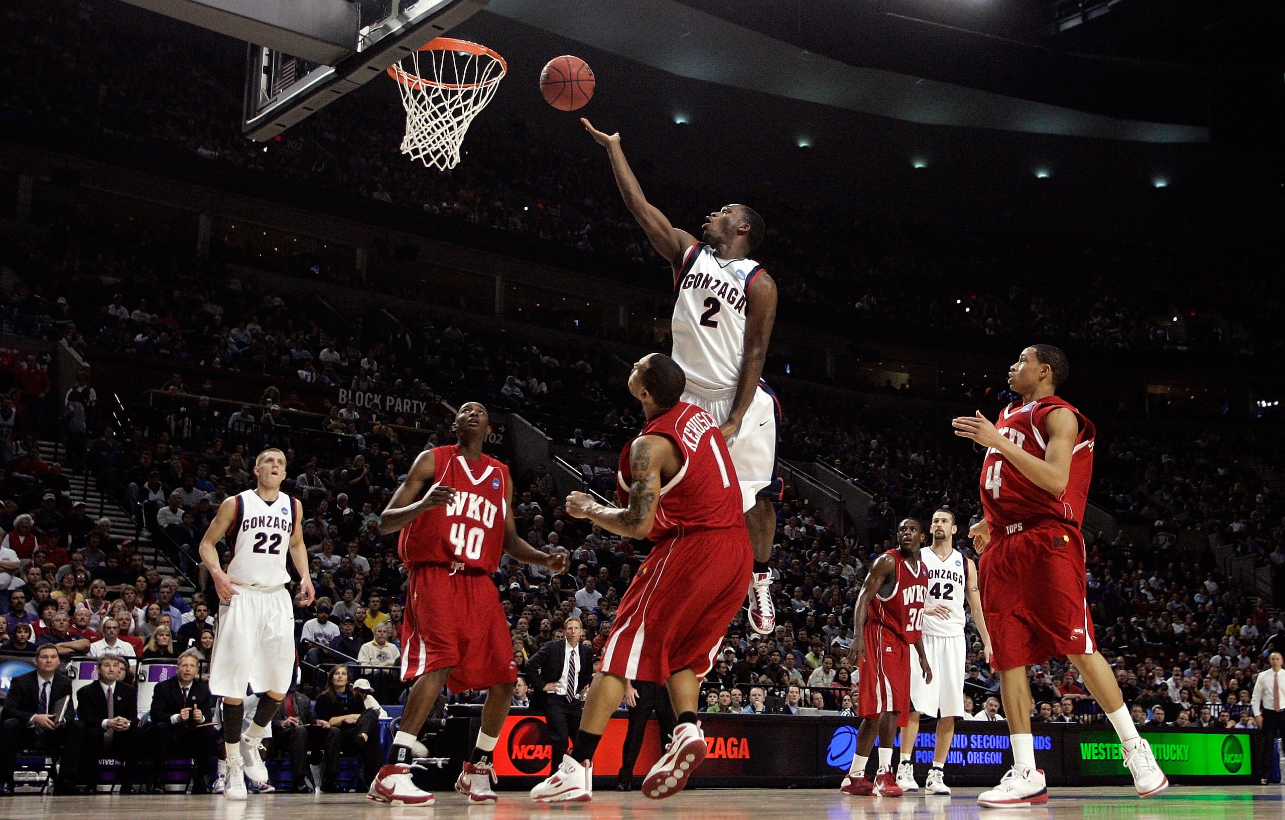 PORTLAND, OR - MARCH 21: Jeremy Pargo #2 of the Gonzaga Bulldogs goes up for a shot over Sergio Kerusch #1 of the Western Kentucky Hilltoppers in the second half during the second round of the NCAA Division I Men's Basketball Tournament at the Rose Garde PORTLAND, OR - MARCH 21: Jeremy Pargo #2 of the Gonzaga Bulldogs goes up for a shot over Sergio Kerusch #1 of the Western Kentucky Hilltoppers in the second half during the second round of the NCAA Division I Men's Basketball Tournament at the Rose Garde