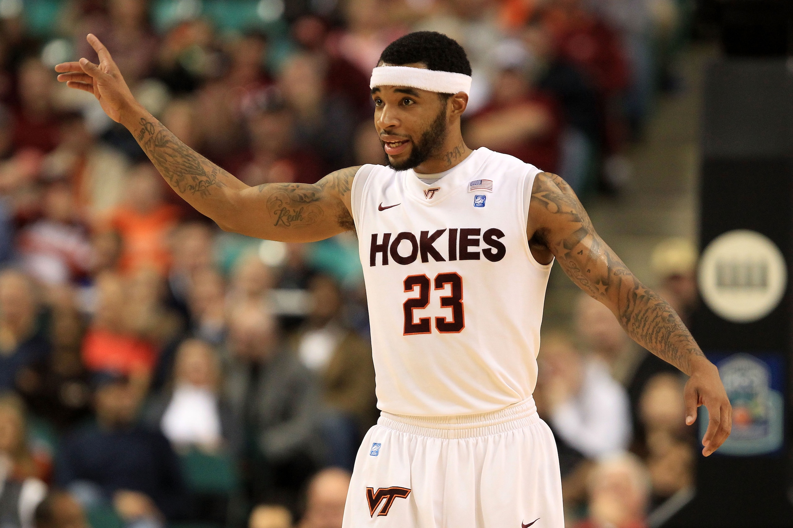 GREENSBORO, NC - MARCH 10:  Malcolm Delaney #23 of the Virginia Tech Hokies calls a play against the Georgia Tech Yellow Jackets during the first half of the game in the first round of the 2011 ACC men's basketball tournament at the Greensboro Coliseum on