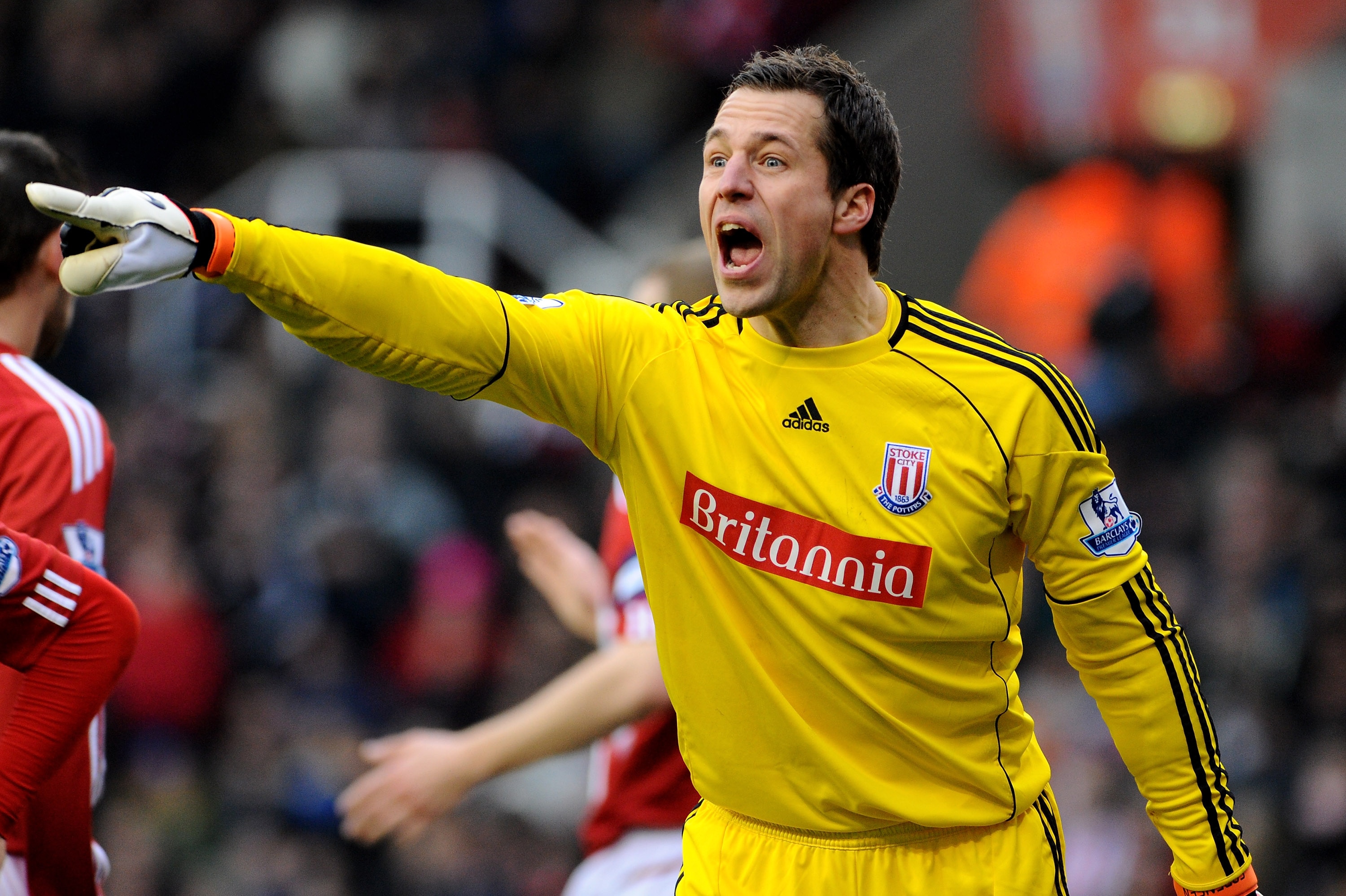 STOKE ON TRENT, ENGLAND - FEBRUARY 19:  Thomas Sorensen of Stoke in action during the FA Cup sponsored by E.ON 5th Round match between Stoke City and Brighton & Hove Albion at Britannia Stadium on February 19, 2011 in Stoke on Trent, England.  (Photo by M