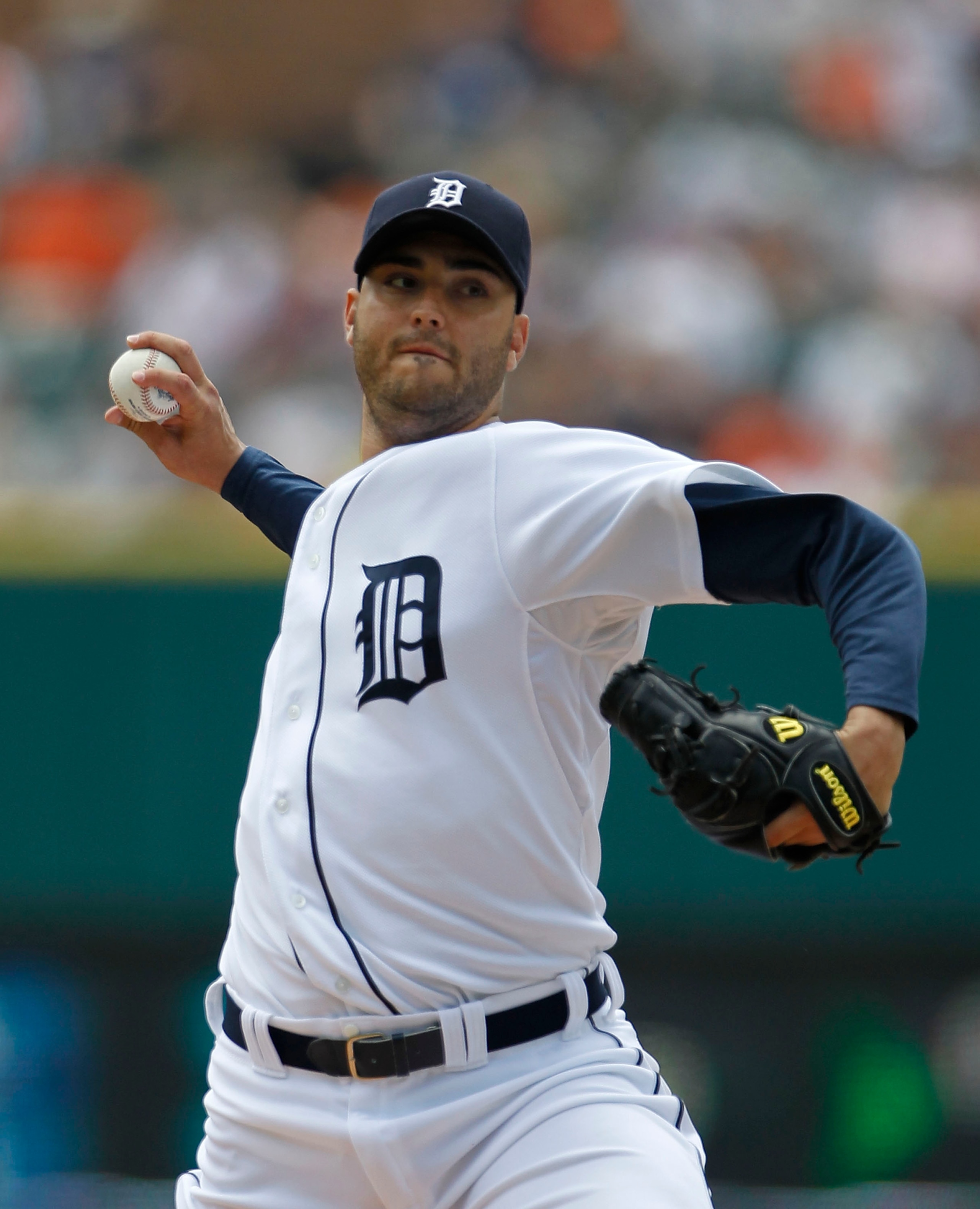 DETROIT - JUNE 13:  Armando Galarraga #58 of the Detroit Tigers pitches in the second inning against the Pittsburgh Pirates during the game on June 13, 2010 at Comerica Park in Detroit, Michigan. The Tigers defeated the Pirates 4-3.  (Photo by Leon Halip/