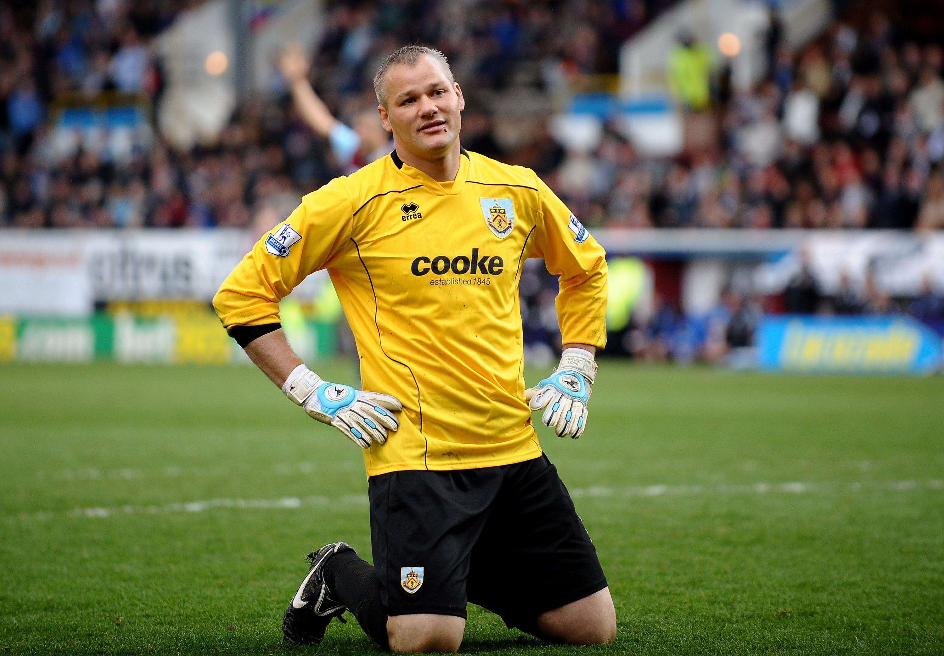 BURNLEY, ENGLAND - APRIL 25:  Brian Jensen of Burnley looks dejected after conceding a fourth goal during the Barclays Premier League match between Burnley and Liverpool at Turf Moor on April 25, 2010 in Burnley, England.  (Photo by Laurence Griffiths/Get