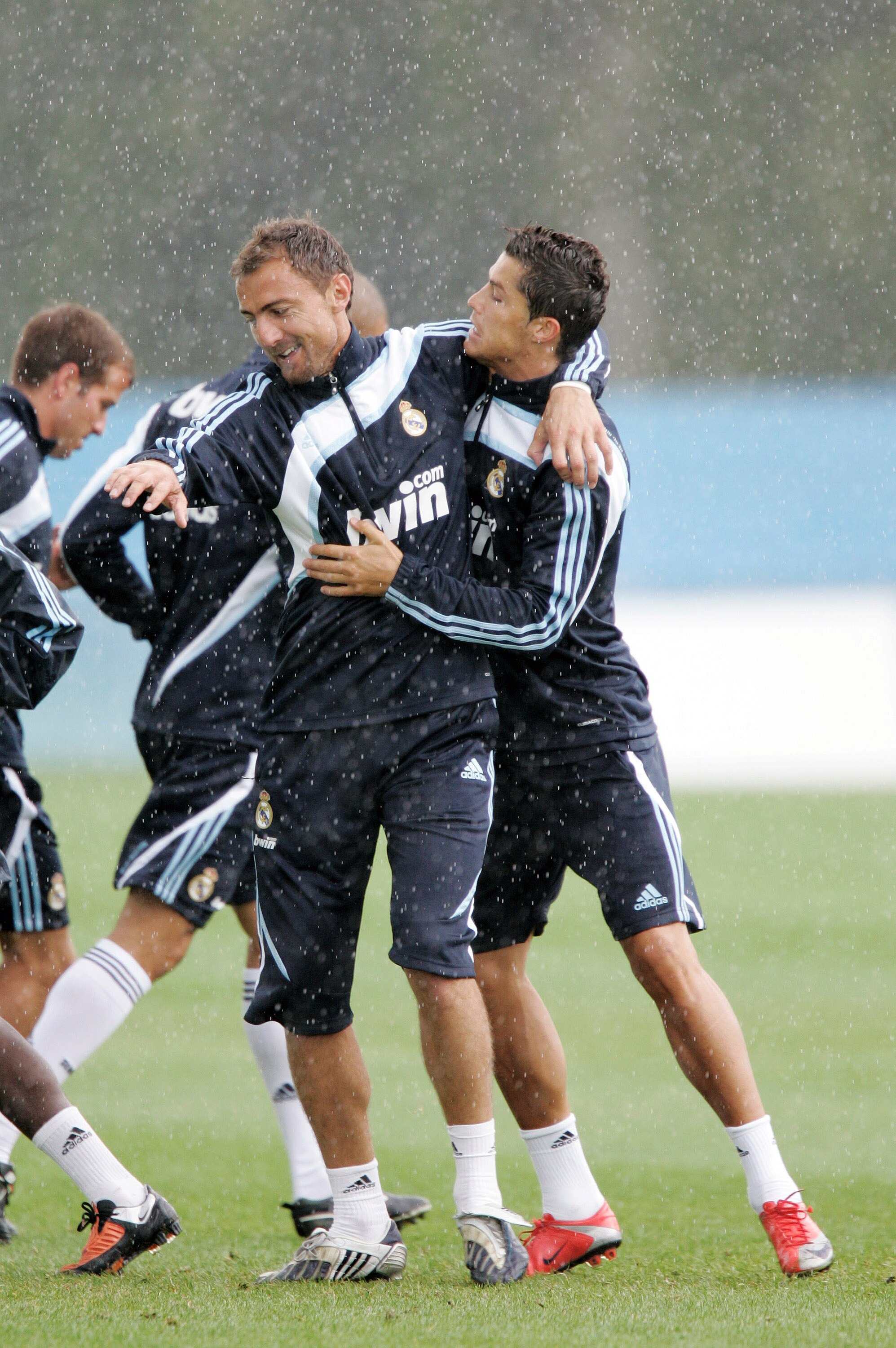 KILDARE, IRELAND - JULY 14:  Jerzey Dudek and Cristiano Ronaldo of Real Madrid in action during the Real Madrid pre-season training camp at Carton House Hotel  on July 14, 2009 in Kildare, Ireland. (Photo by Patrick Bolger/Getty Images)