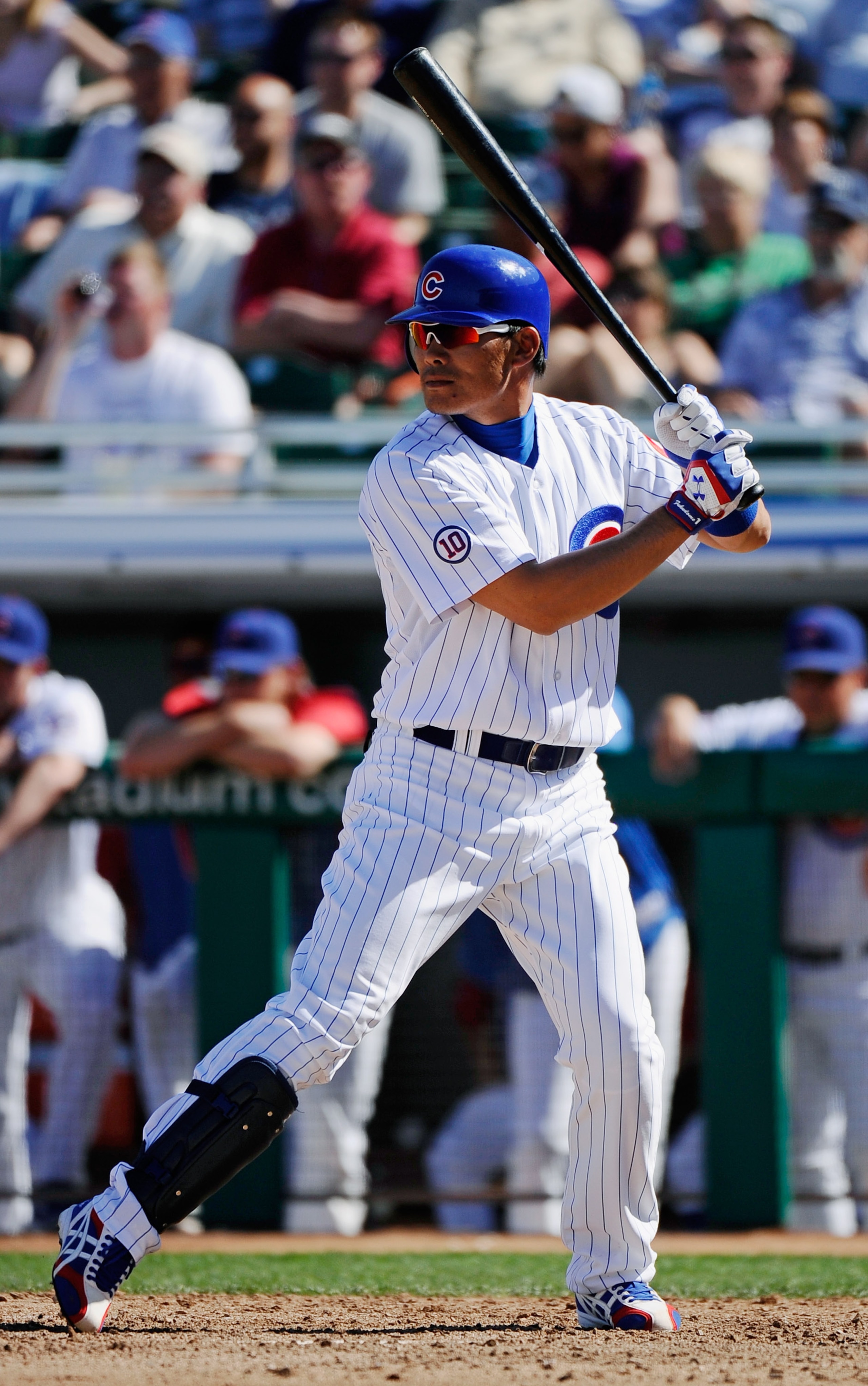 MESA, AZ - MARCH 09:  Kosuke Fukudome #1 of the Chicago Cubs looks for a pitch against the Kansas City Royals during the spring training baseball game at HoHoKam Stadium on March 9, 2011 in Mesa, Arizona.  (Photo by Kevork Djansezian/Getty Images)