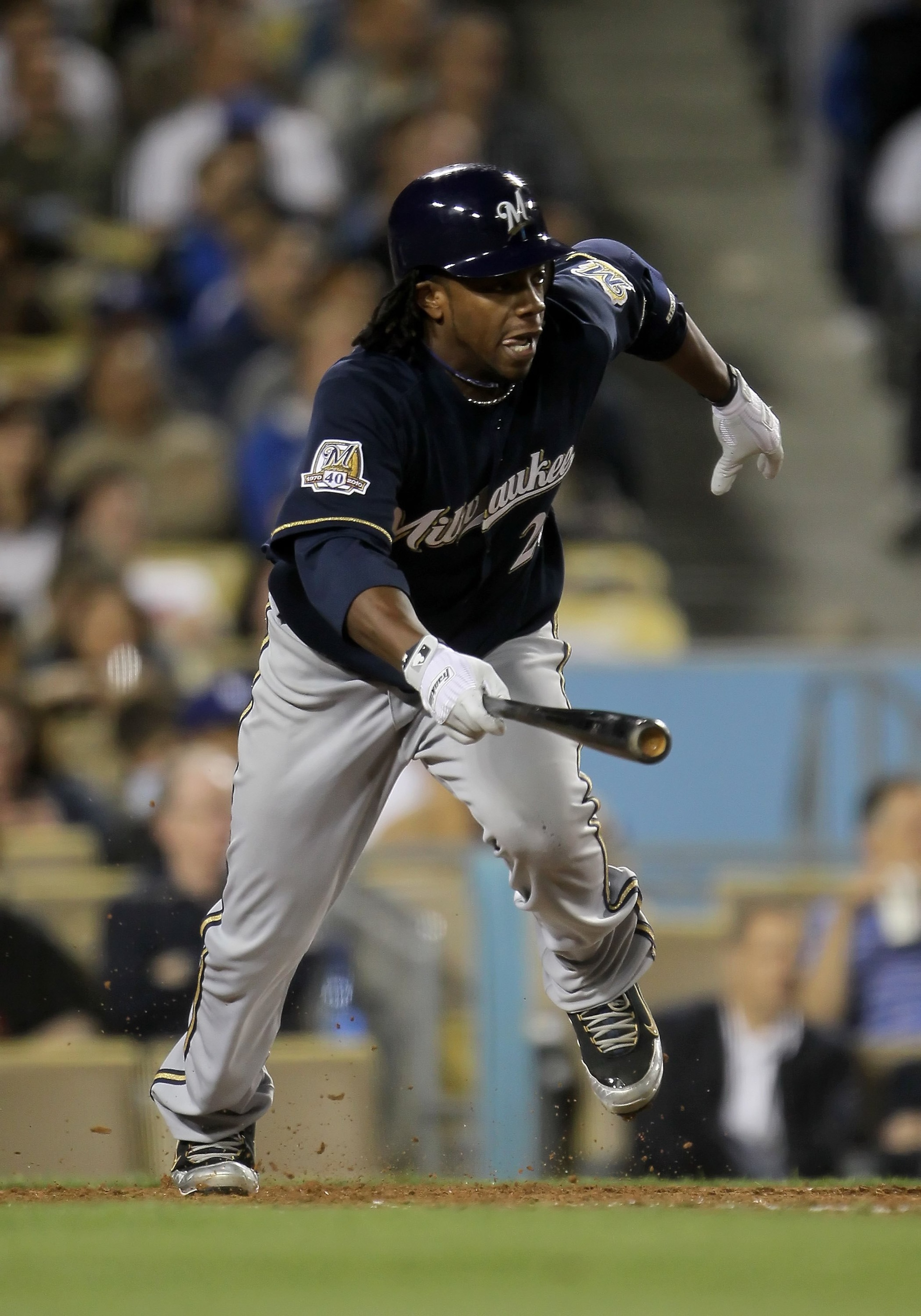 LOS ANGELES, CA - MAY 06:  Rickie Weeks #23 of the Milwaukee Brewers bats against the Los Angeles Dodgers at Dodger Stadium on May 6, 2010 in Los Angeles, California.  (Photo by Jeff Gross/Getty Images)