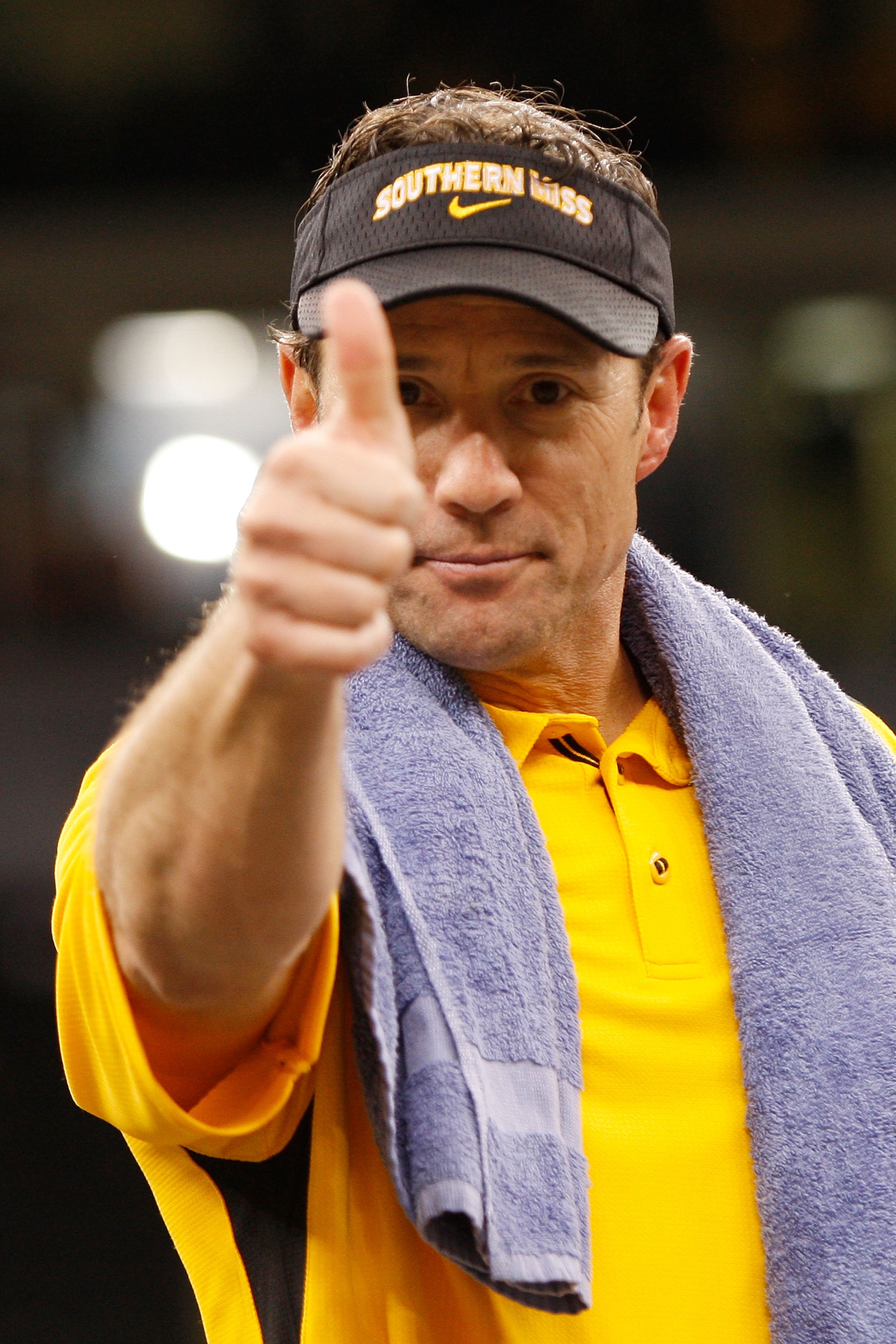 NEW ORLEANS - DECEMBER 21:  Head coach Larry Fedora of the Southern Mississippi Golden Eagles celebrates after defeating the Troy Trojans in the R+L Carriers New Orleans Bowl on December 21, 2008 at the Superdome in New Orleans, Louisiana. The Eagles defe