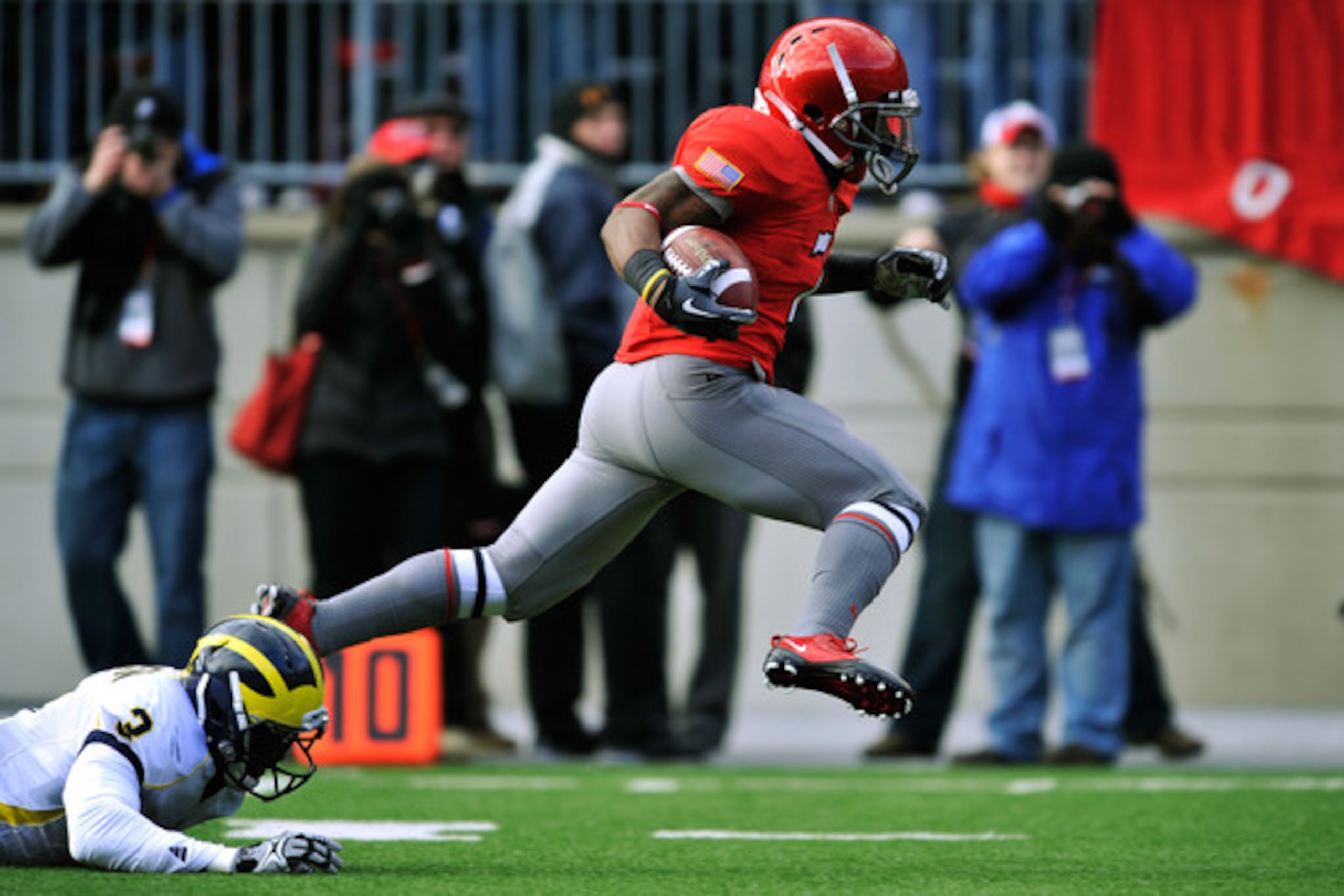 Jordan hall breaks off a run against Michigan last year. (Photo by Jamie Sabau/Getty Images North America)