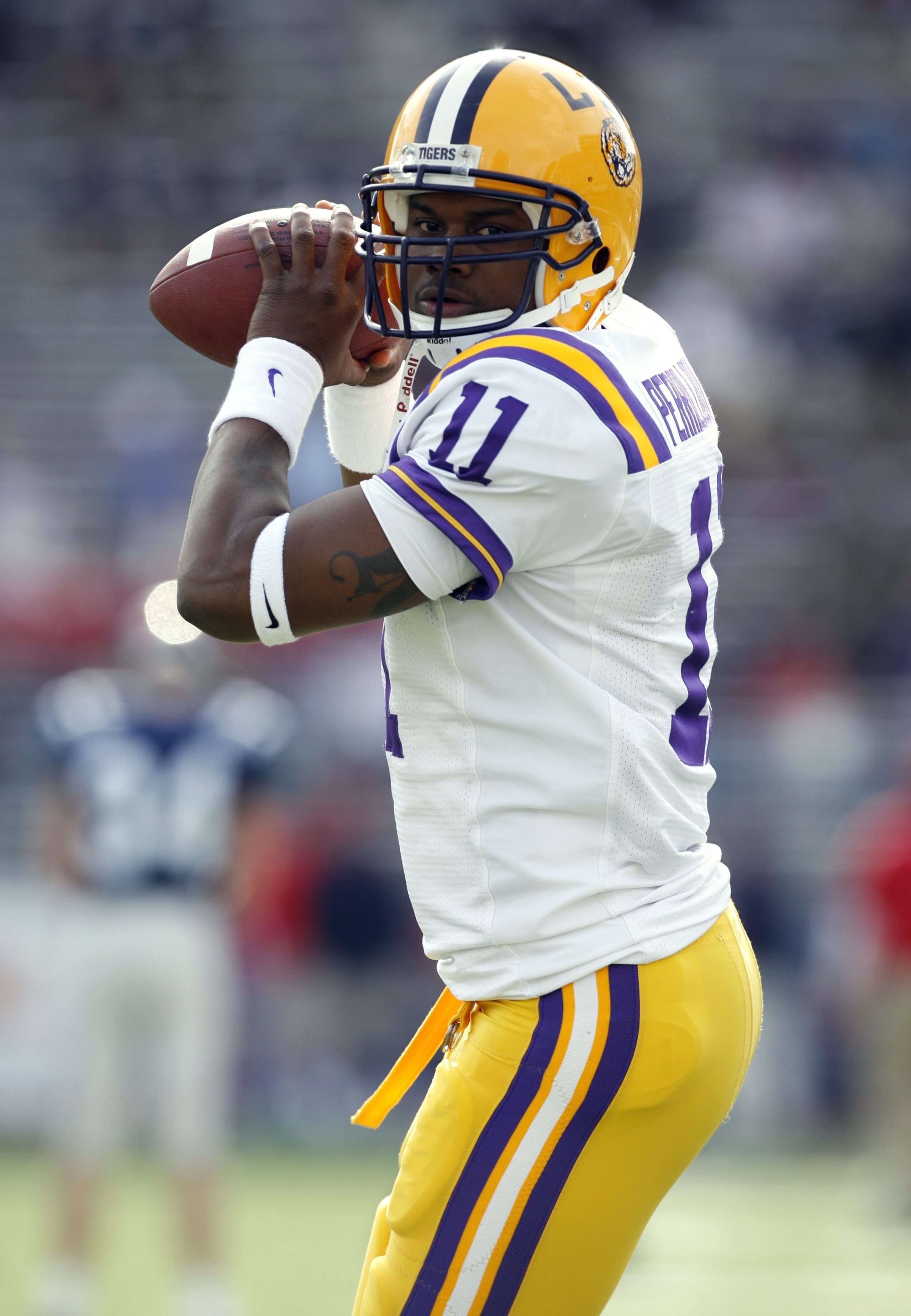OXFORD, MS - NOVEMBER 17: Ryan Perrilloux #11 of the LSU Tigers during warmups before a game against the Mississippi Rebels on November 17, 2007 at Vaught-Hemingway Stadium/Hollingsworth Field in Oxford, Mississippi. LSU beat Mississippi 41-24. (Photo by