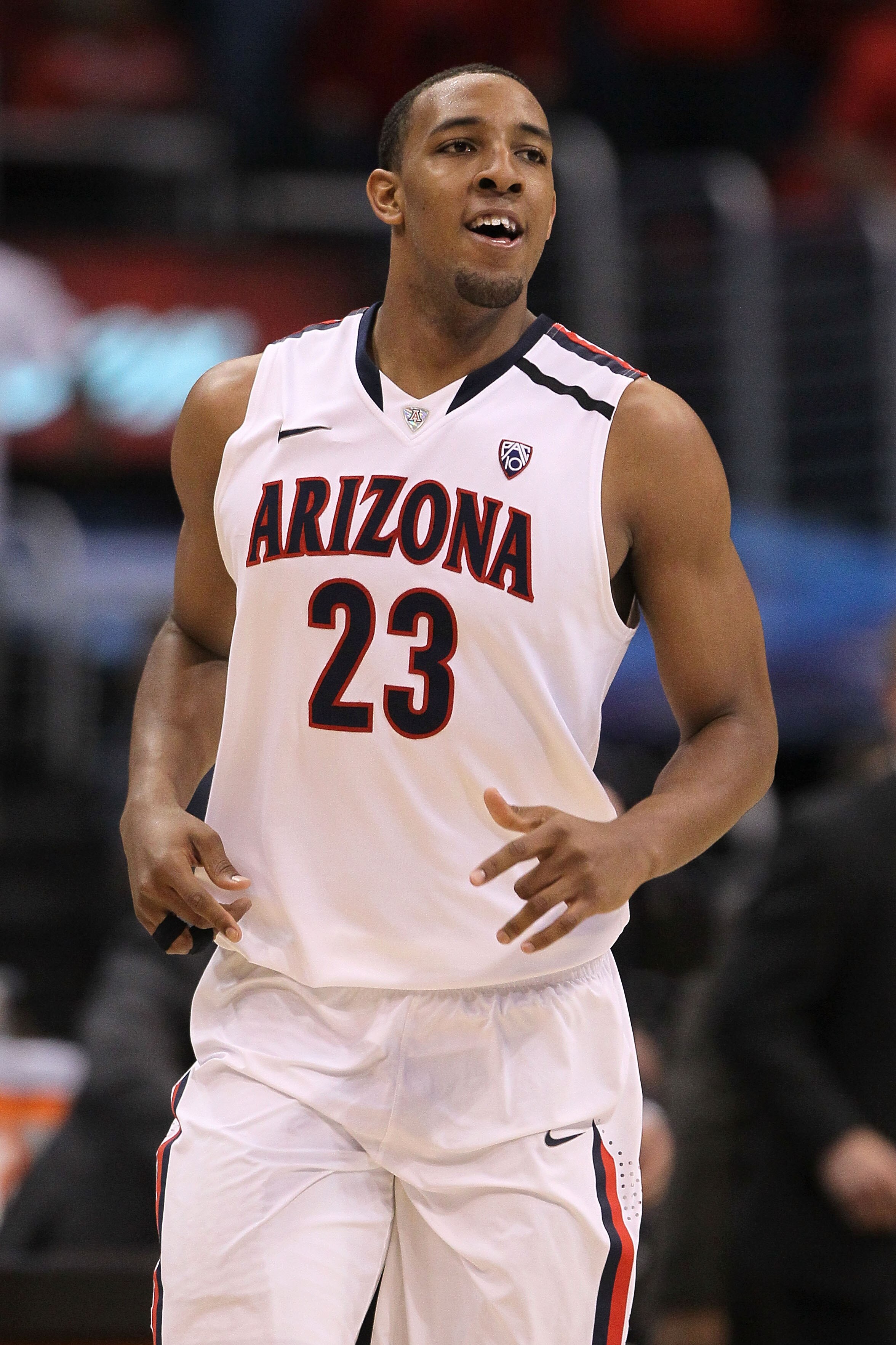 LOS ANGELES, CA - MARCH 10: Derrick Williams #23 of the Arizona Wildcats reacts in the second half while taking on the Oregon State Beavers in the quarterfinals of the 2011 Pacific Life Pac-10 Men's Basketball Tournament at Staples Center on March 10, 20 LOS ANGELES, CA - MARCH 10: Derrick Williams #23 of the Arizona Wildcats reacts in the second half while taking on the Oregon State Beavers in the quarterfinals of the 2011 Pacific Life Pac-10 Men's Basketball Tournament at Staples Center on March 10, 20