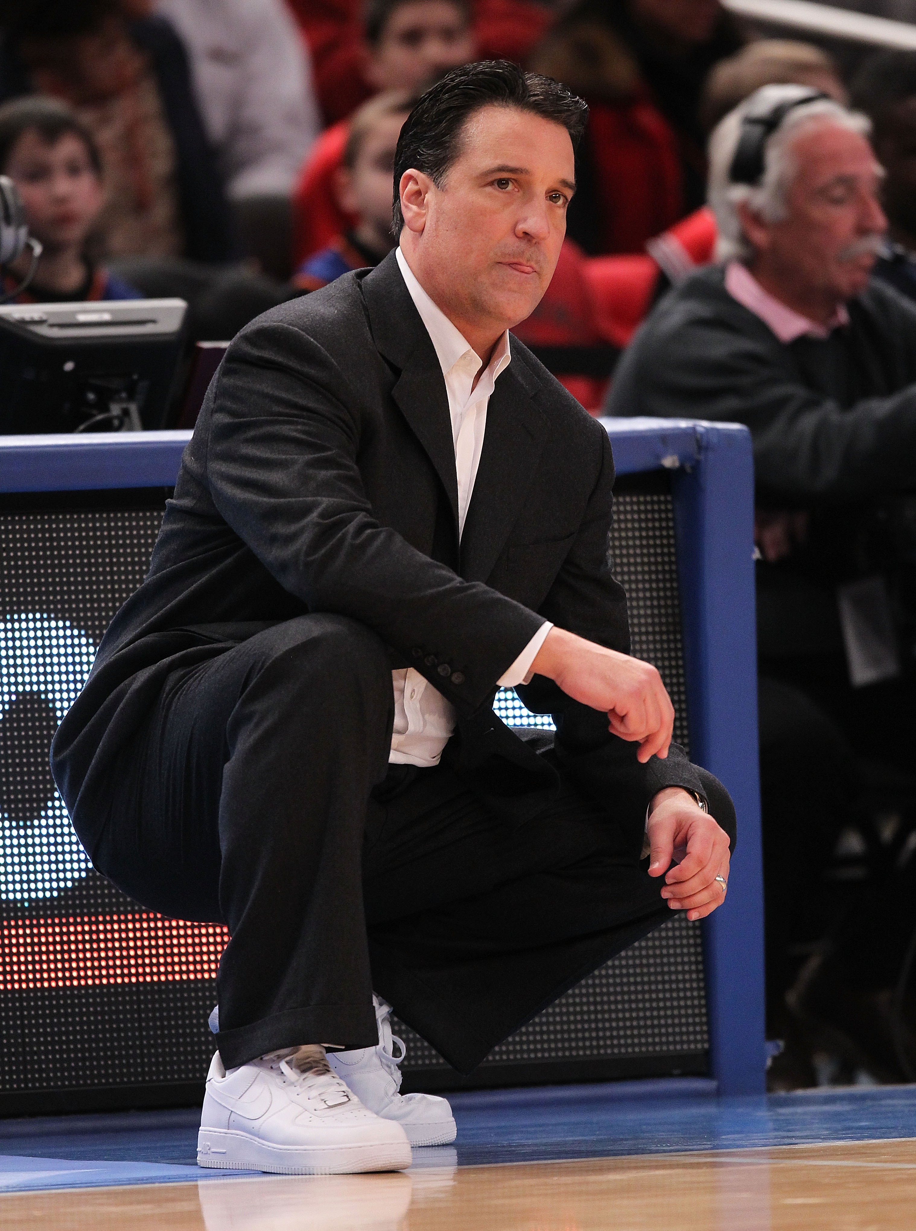 NEW YORK, NY - JANUARY 30: Head coach of the St. John's Red Storm Steve Lavin watches on against the Duke Blue Devils at Madison Square Garden on January 30, 2011 in New York City. (Photo by Nick Laham/Getty Images)