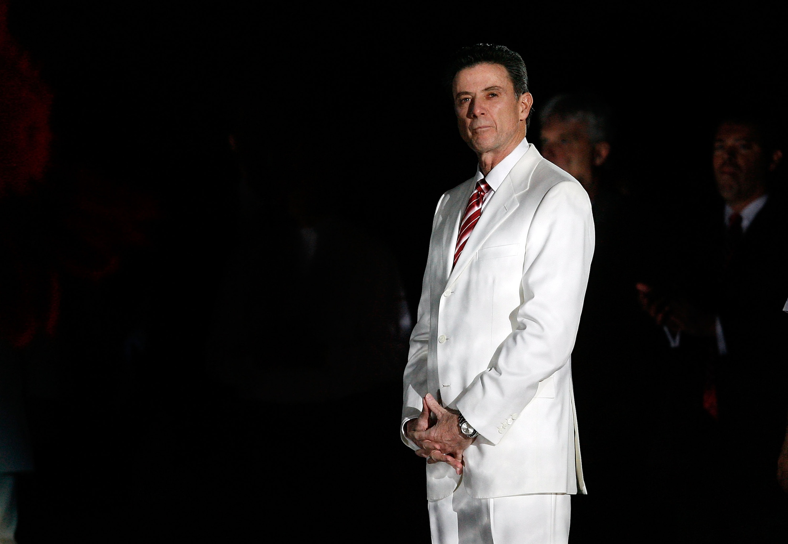 LOUISVILLE, KY - JANUARY 11:  Rick Pitino the Head Coach of the Louisville Cardinals is pictured during the the Big East Conference game against the Villanova Wildcats at Freedom Hall on January 11, 2010 in Louisville, Kentucky.  Villanova won 92-84  (Pho