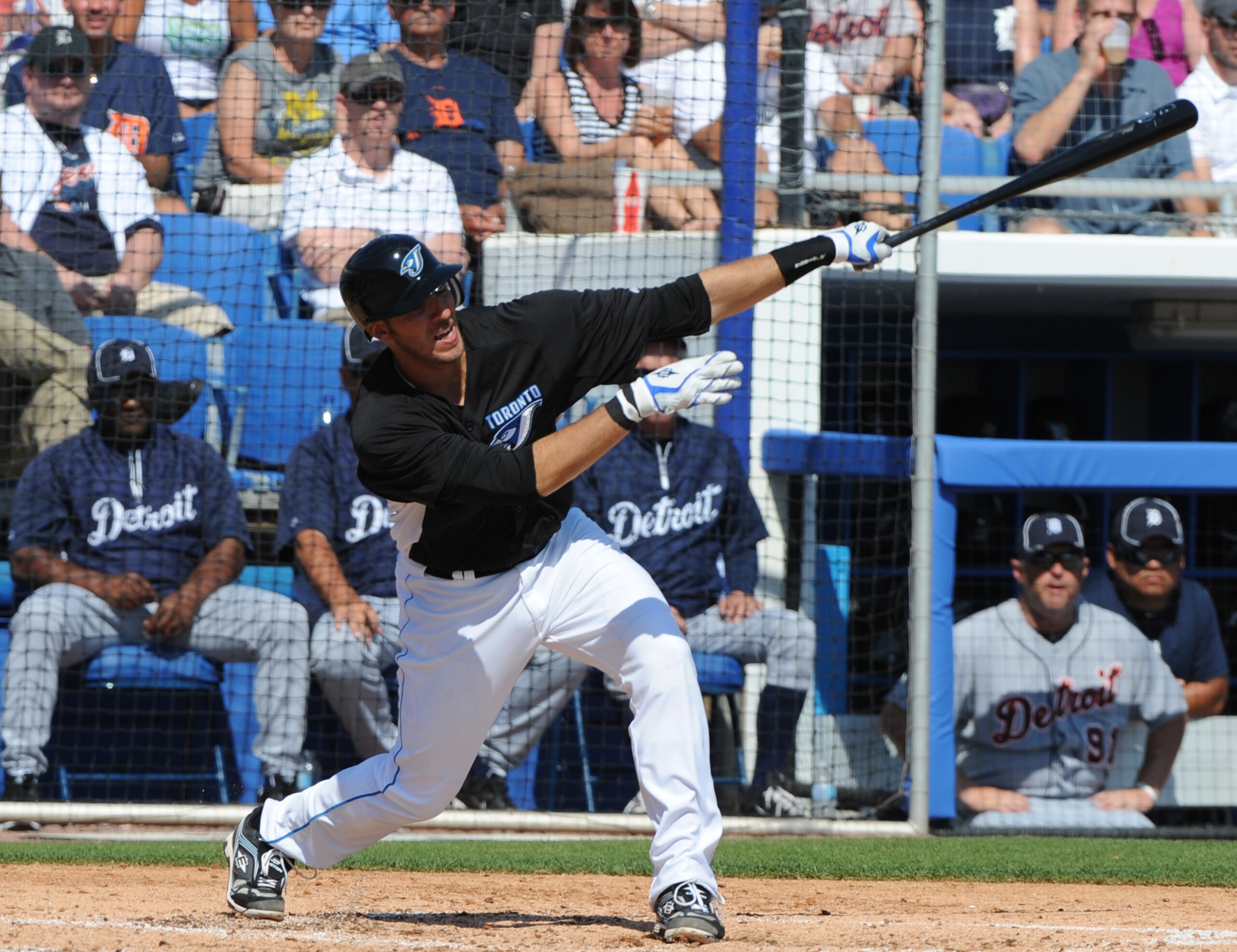 DUNEDIN, FL - FEBRUARY 26: Infielder Jose Bautista #19 of the Toronto Blue Jays bats against the Detroit Tigers February 26, 2011 at Florida Auto Exchange Stadium in Dunedin, Florida. (Photo by Al Messerschmidt/Getty Images) DUNEDIN, FL - FEBRUARY 26: Infielder Jose Bautista #19 of the Toronto Blue Jays bats against the Detroit Tigers February 26, 2011 at Florida Auto Exchange Stadium in Dunedin, Florida. (Photo by Al Messerschmidt/Getty Images)