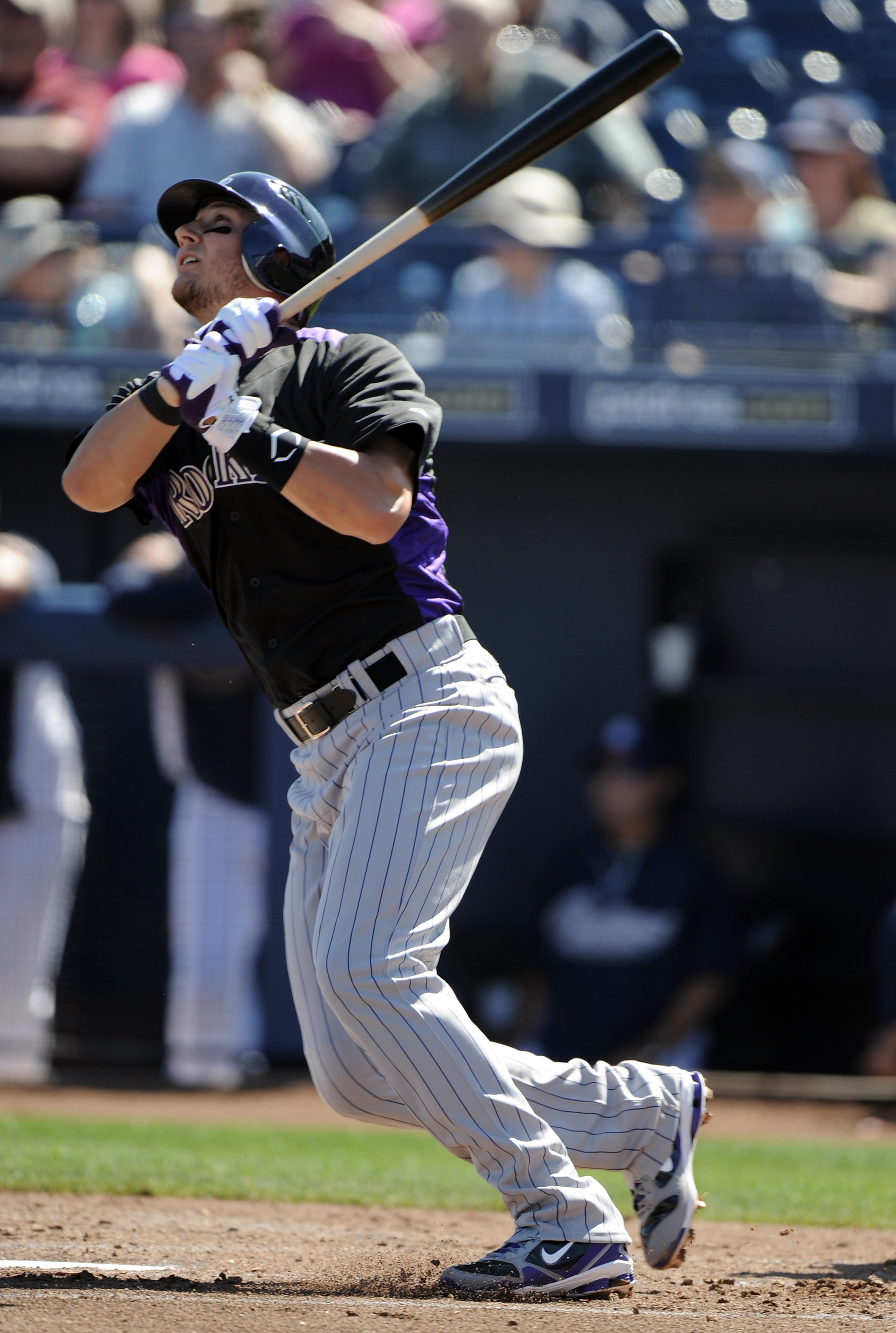 PEORIA, AZ - MARCH 02:  Troy Tulowitzki #2 of the Colorado Rockies at bat against the San Diego Padres during spring training at Peoria Stadium on March 2, 2011 in Peoria, Arizona.  (Photo by Harry How/Getty Images)
