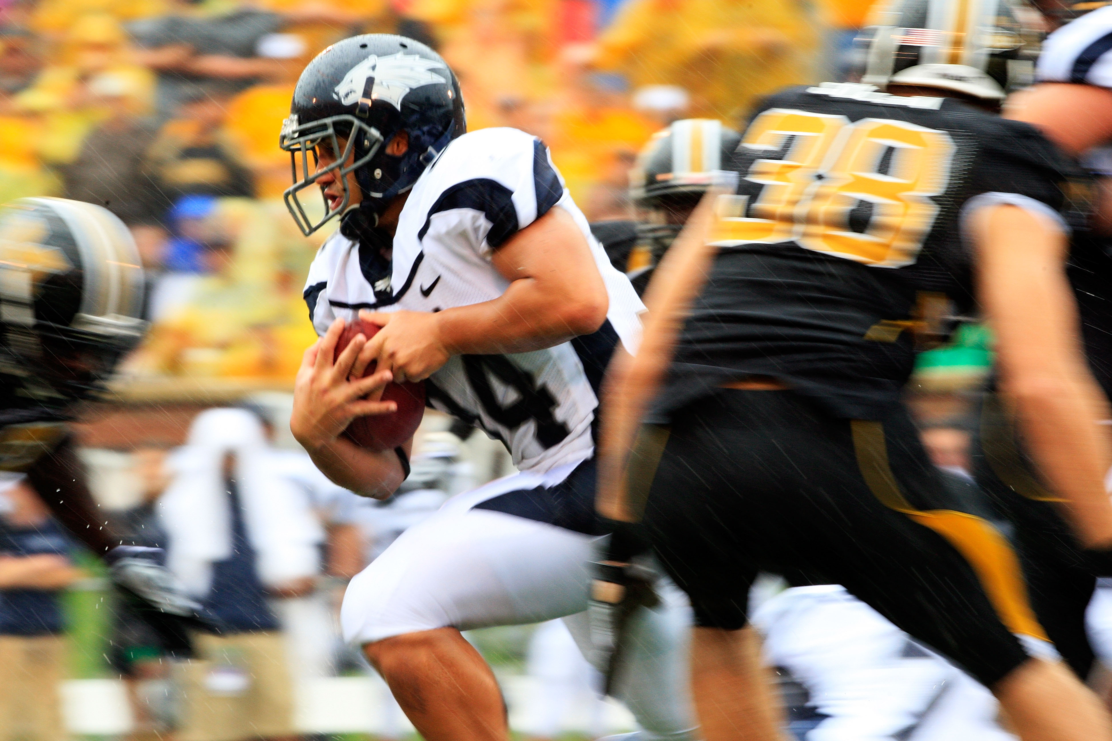 COLUMBIA, MO - SEPTEMBER 13: Vai Taua #34 the Nevada Wolf Pack carries the ball during the first half of the game against the Missouri Tigers on September 13, 2008 at Memorial Stadium in Columbia, Missouri. (Photo by Jamie Squire/Getty Images)