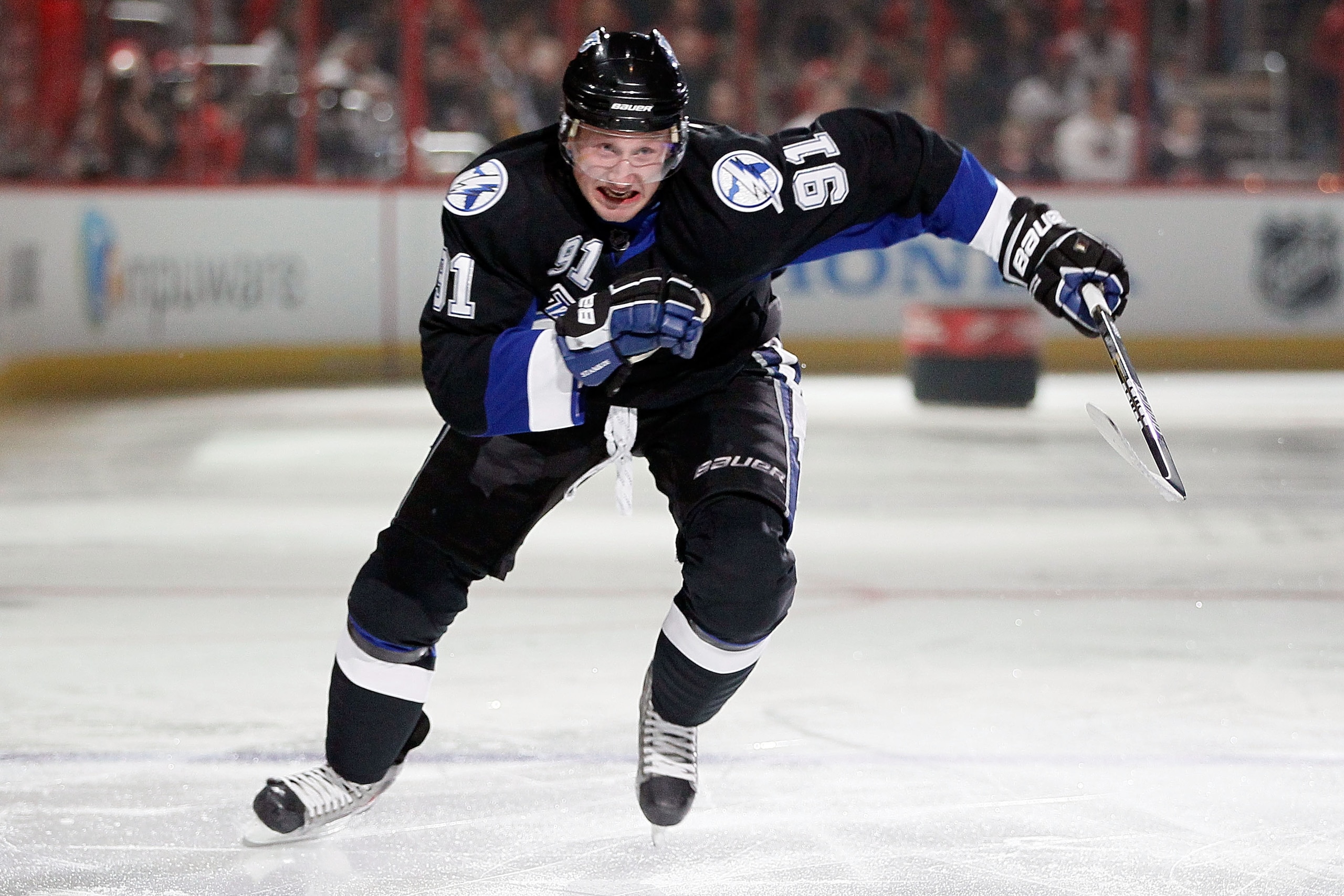 RALEIGH, NC - JANUARY 29: Steven Stamkos #91 of the Tampa Bay Lightning competes for fastest skater during the Honda NHL SuperSkills competition part of 2011 NHL All-Star Weekend at the RBC Center on January 29, 2011 in Raleigh, North Carolina. (Photo by RALEIGH, NC - JANUARY 29: Steven Stamkos #91 of the Tampa Bay Lightning competes for fastest skater during the Honda NHL SuperSkills competition part of 2011 NHL All-Star Weekend at the RBC Center on January 29, 2011 in Raleigh, North Carolina. (Photo by