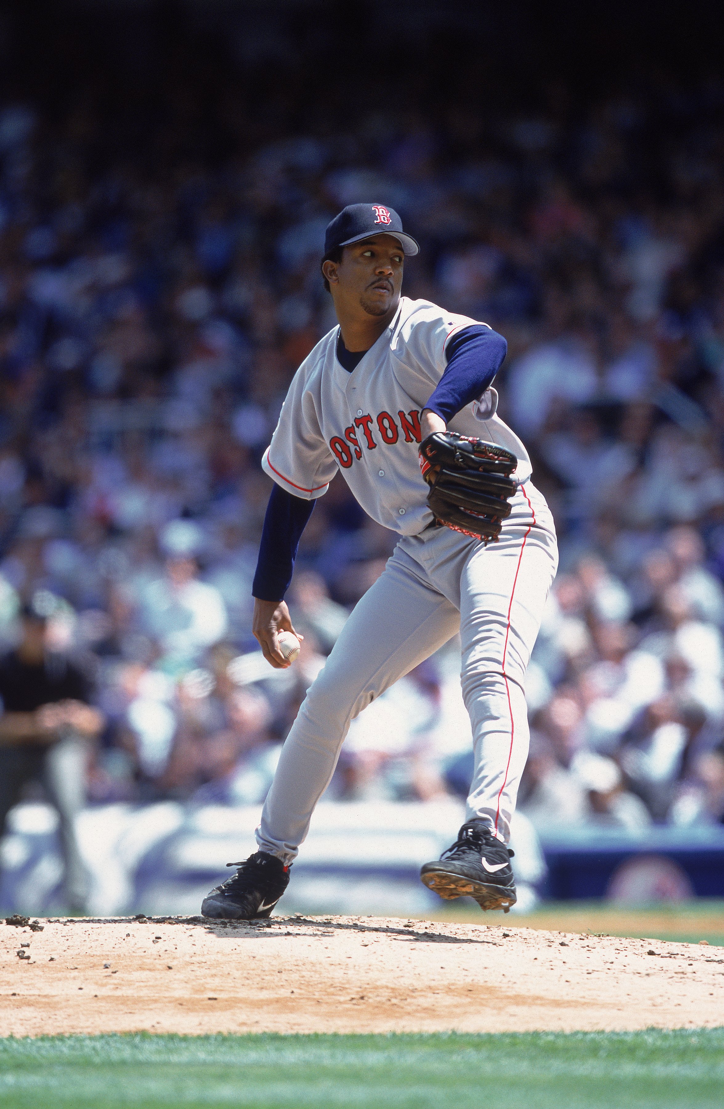 24 May 2001:  Pedro Martinez #45 of the Boston Red Sox pitches during the game against the New York Yankees at Yankee Stadium in the Bronx, New York. The Yankees defeated the Red Sox 2-1.Mandatory Credit: Rick Berk  /Allsport