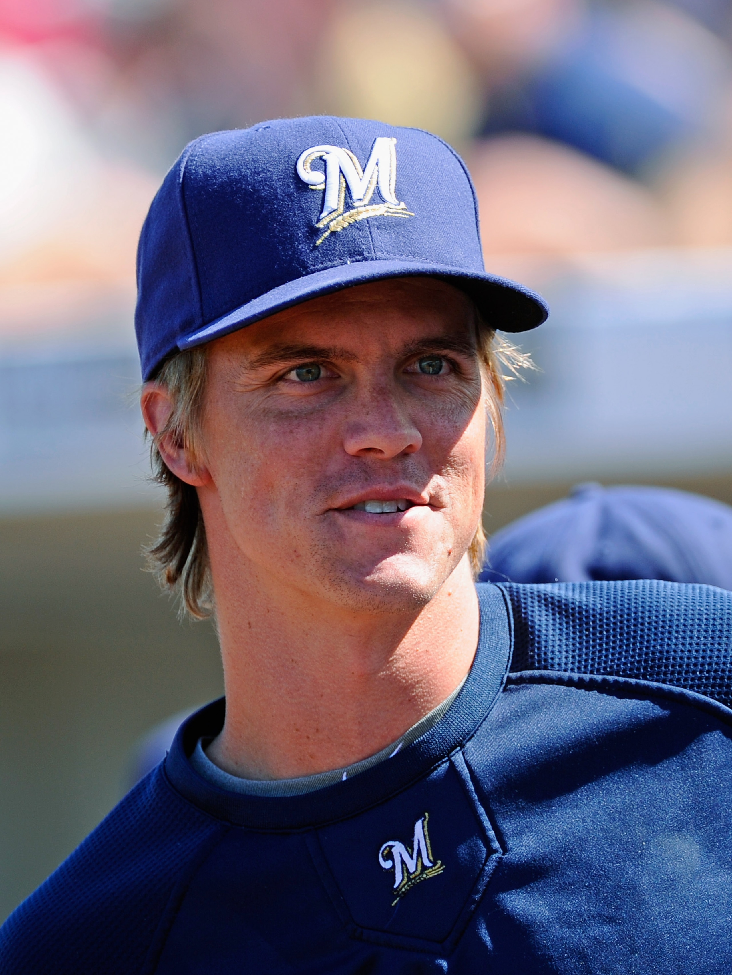 PHOENIX, AZ - MARCH 10:  Pitcher Zack Greinke #13  of the Milwaukee Brewers  during the spring training baseball game against Colorado Rockies at Maryvale Baseball Park on March 10, 2011 in Phoenix, Arizona.  (Photo by Kevork Djansezian/Getty Images)