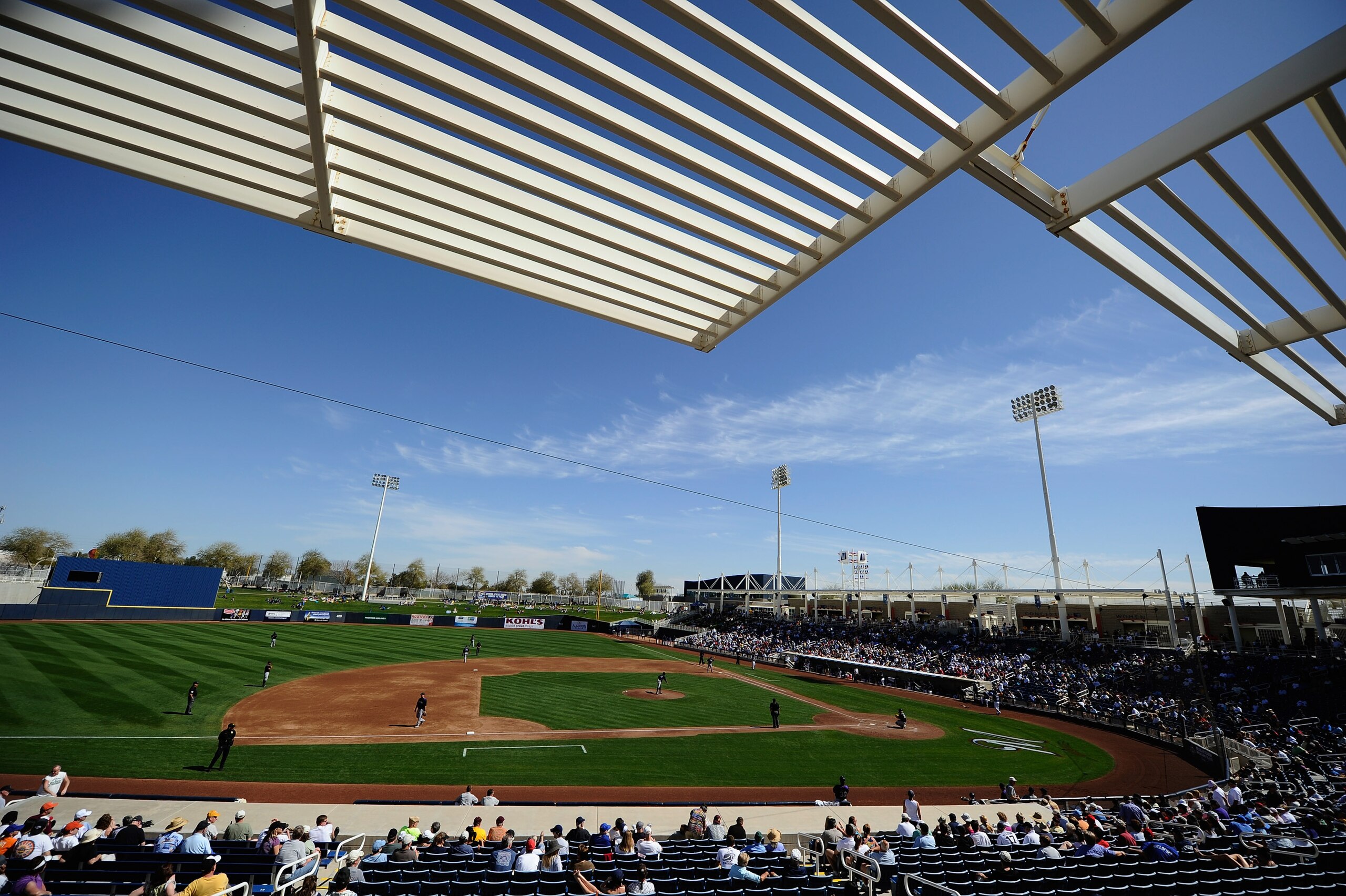 PHOENIX, AZ - MARCH 10:  Milwaukee Brewers and Colorado Rockies during the spring training baseball game at Maryvale Baseball Park on March 10, 2011 in Phoenix, Arizona.  (Photo by Kevork Djansezian/Getty Images)
