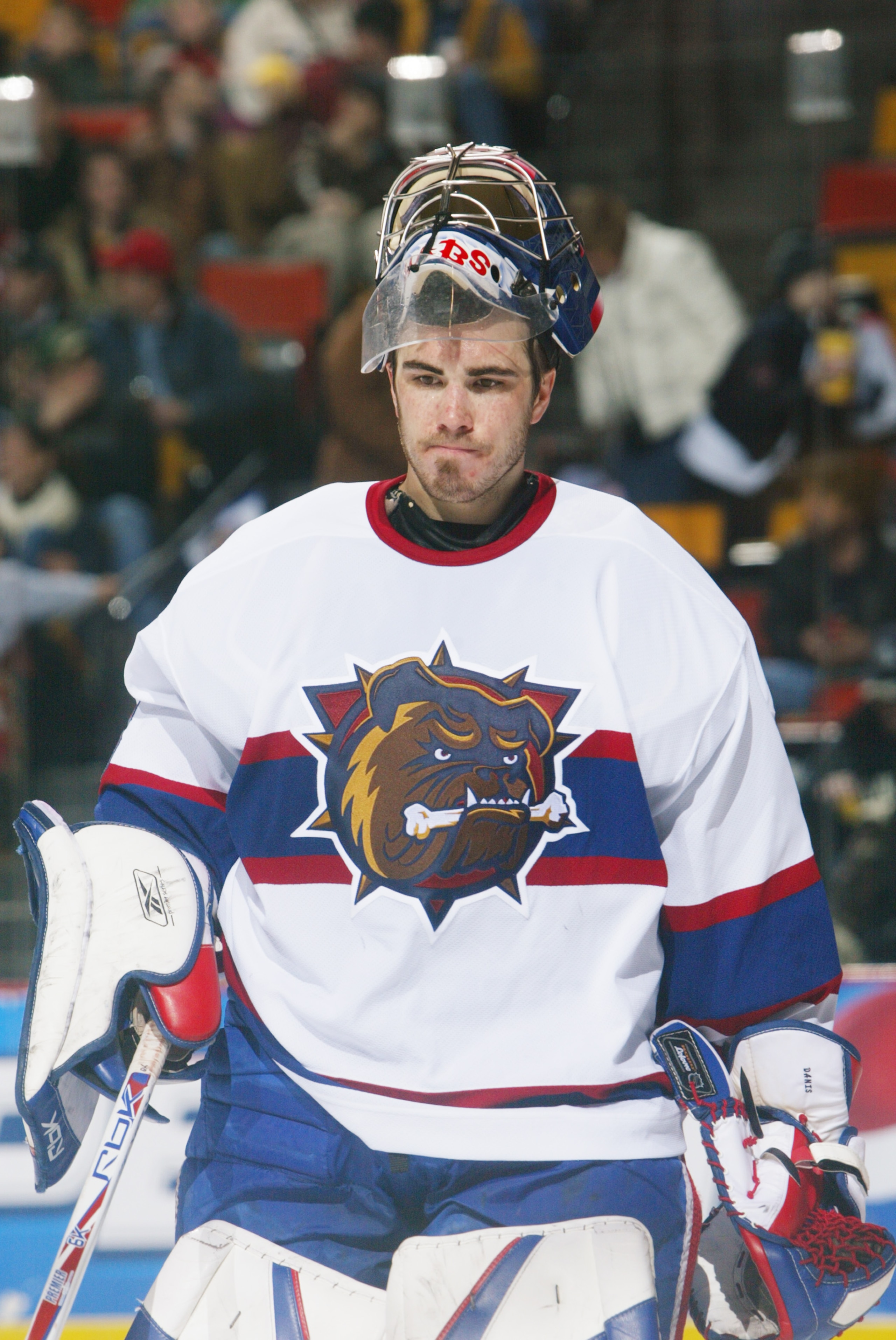 HAMILTON, CANADA - JANUARY 7:  Yann Danis #35 of the Hamilton Bulldogs looks on against the Manitoba Moose during the AHL game on January 7, 2006 at Copps Colliseum in Hamilton, Ontario, Canada.  The Bulldogs won 3-2.  (Photo By Dave Sandford/Getty Images
